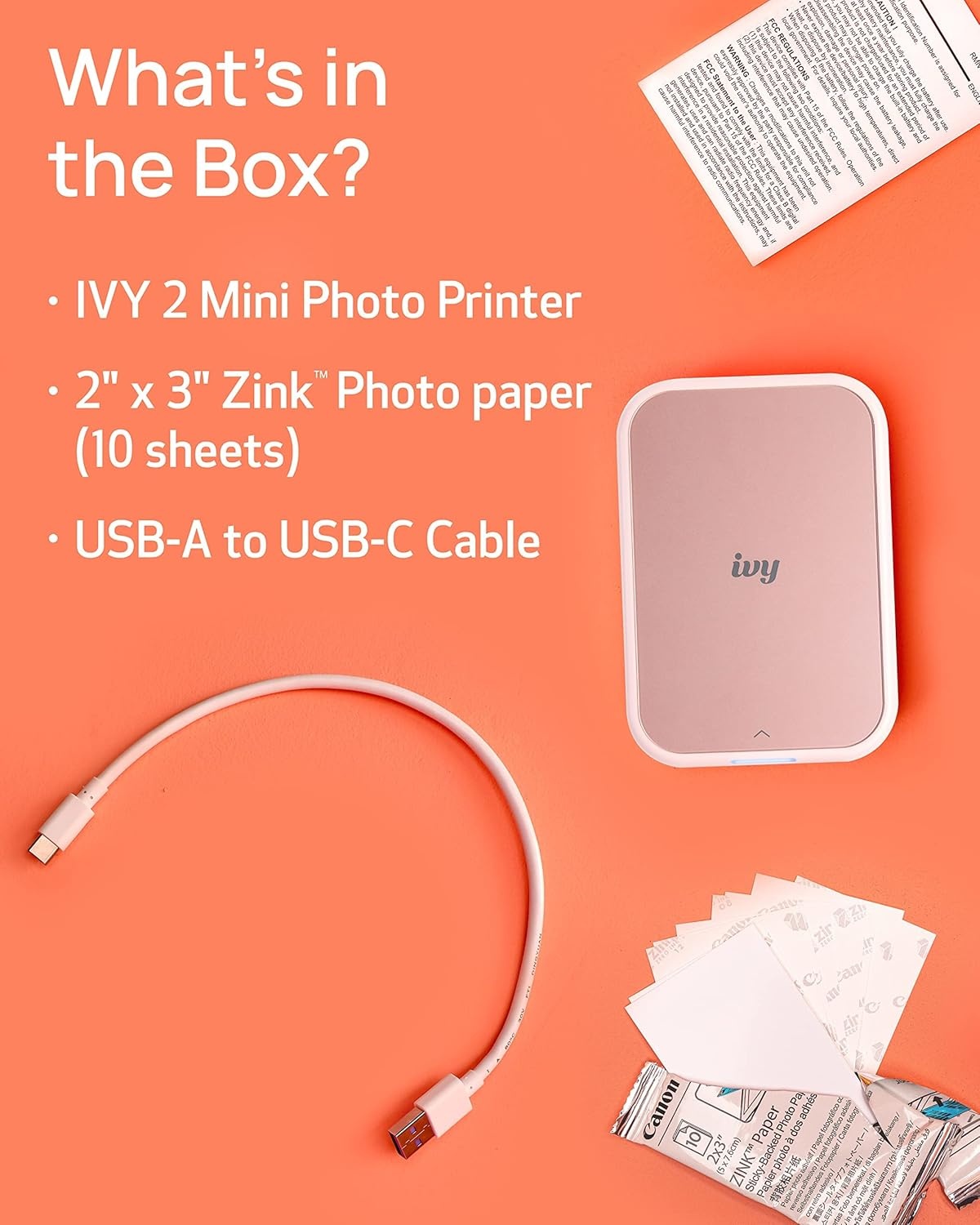 image:imageCanon Ivy 2 Mini Photo Printer Print from Compatible iOS amp Android Devices StickyBack Prints Blush PinkPink