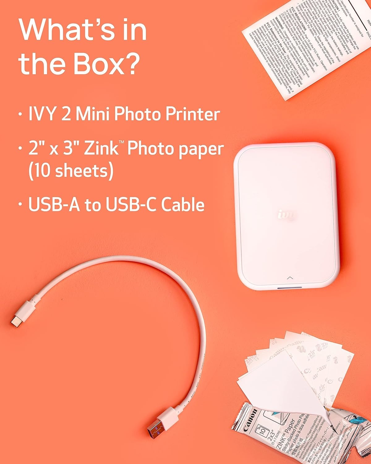 image:imageCanon Ivy 2 Mini Photo Printer Print from Compatible iOS amp Android Devices StickyBack Prints Blush PinkWhite