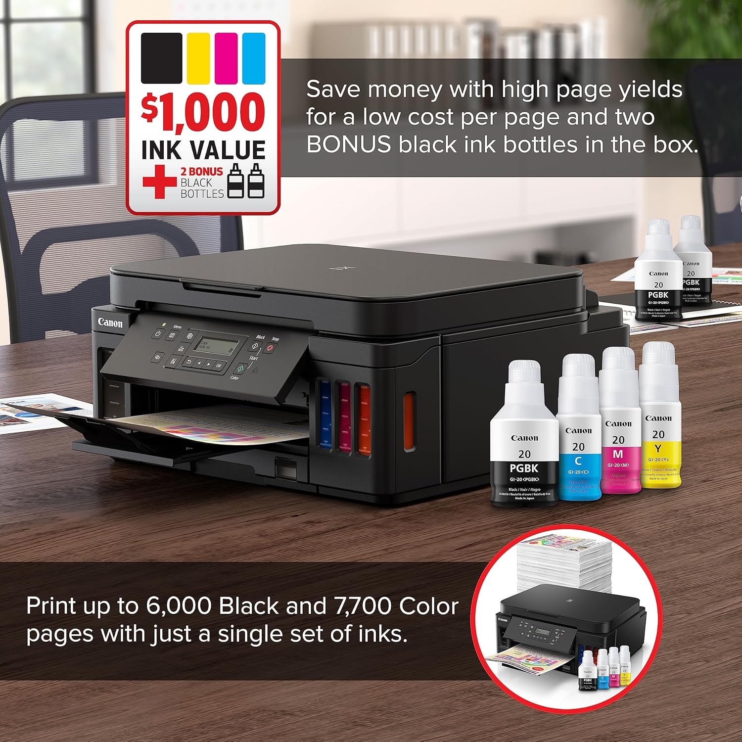 image:imageCanon PIXMA G6020 AllinOne Supertank Wireless Megatank Printer Copier and Scan with Mobile Printing Black Works with AlexaHome office Printer