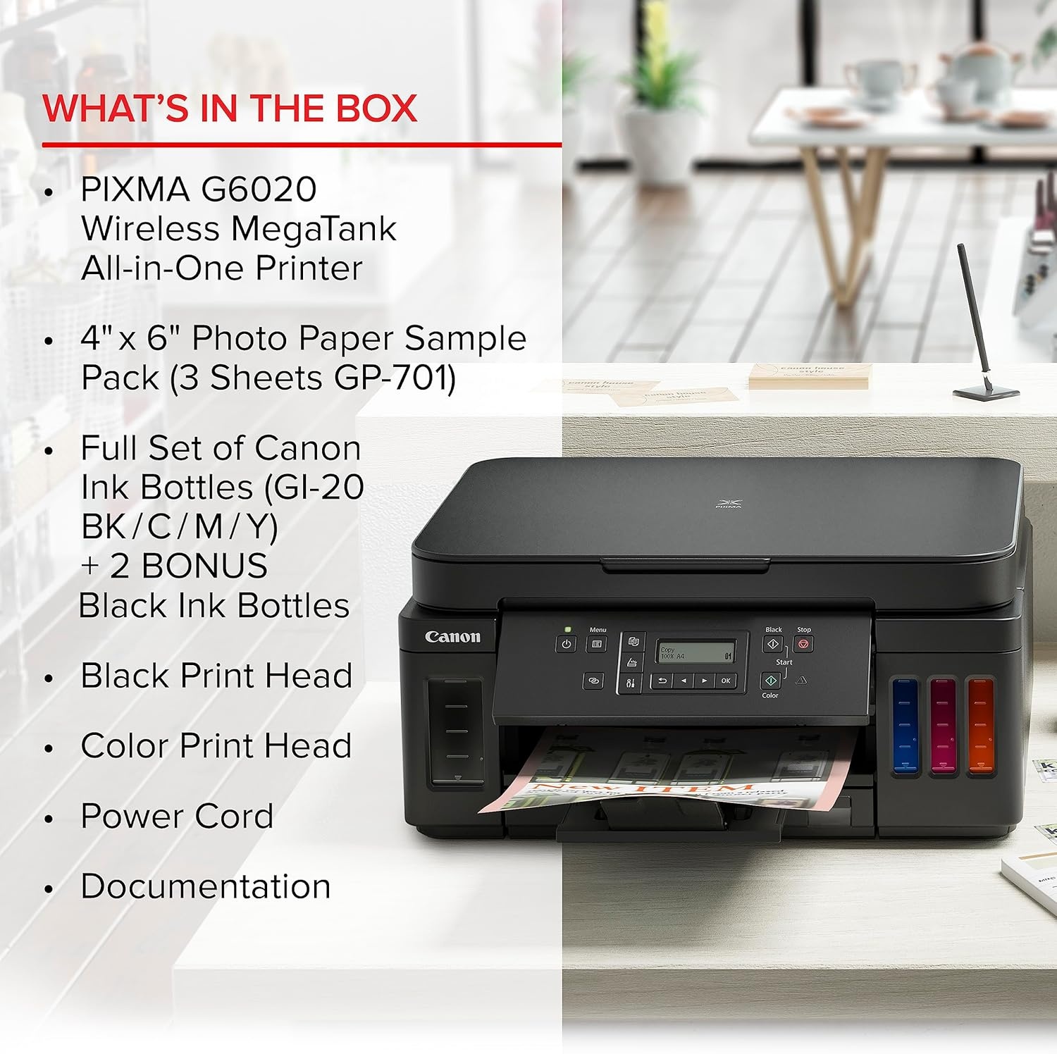 image:imageCanon PIXMA G6020 AllinOne Supertank Wireless Megatank Printer Copier and Scan with Mobile Printing Black Works with AlexaHome office Printer