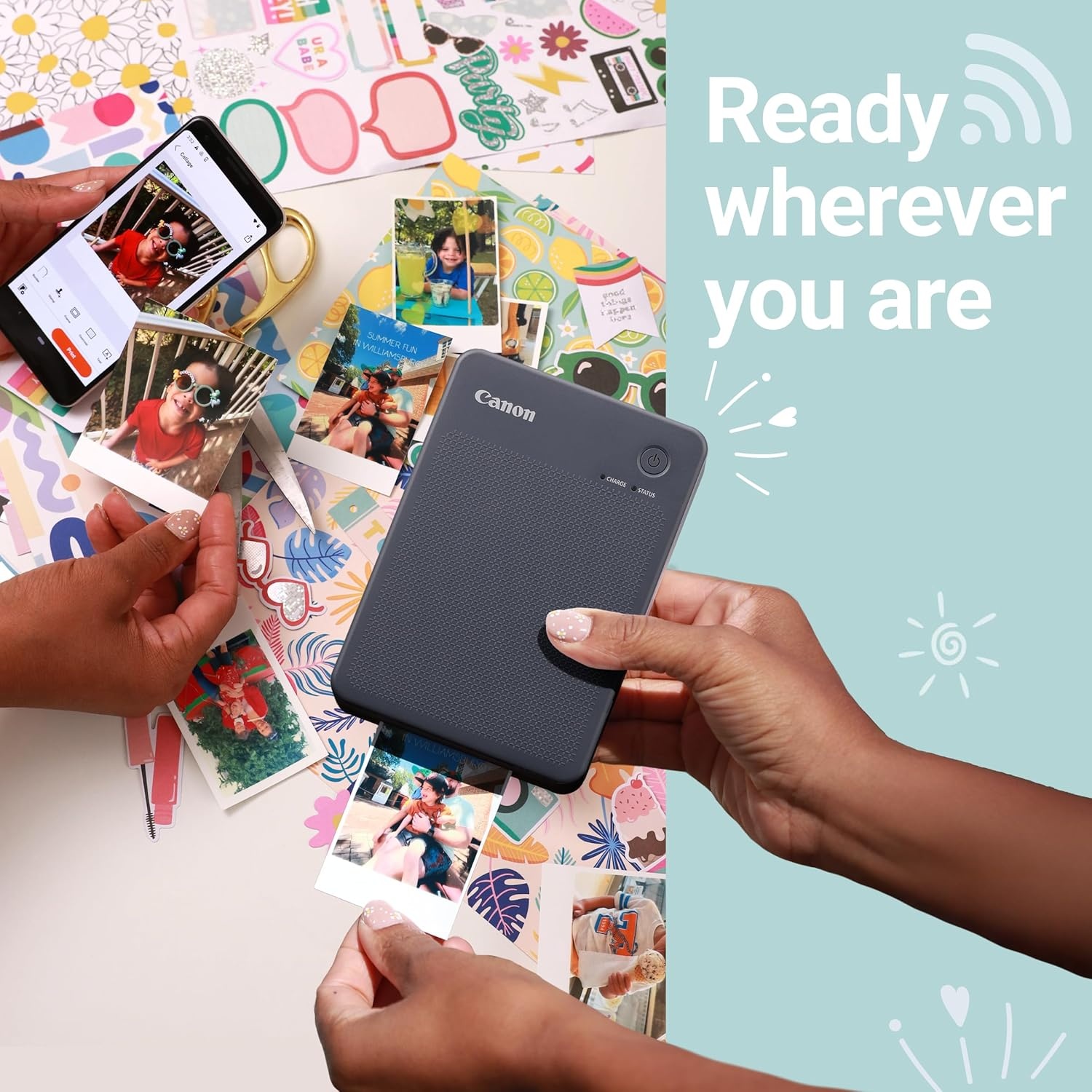 image:imageCanon SELPHY QX20 Wireless Compact Photo Printer DyeSublimation Color Printing Prints 21x3427x27 Card amp Square Sizes Builtin Battery amp WiFi Portable Travel amp Selfie Printer WhiteDark Gray