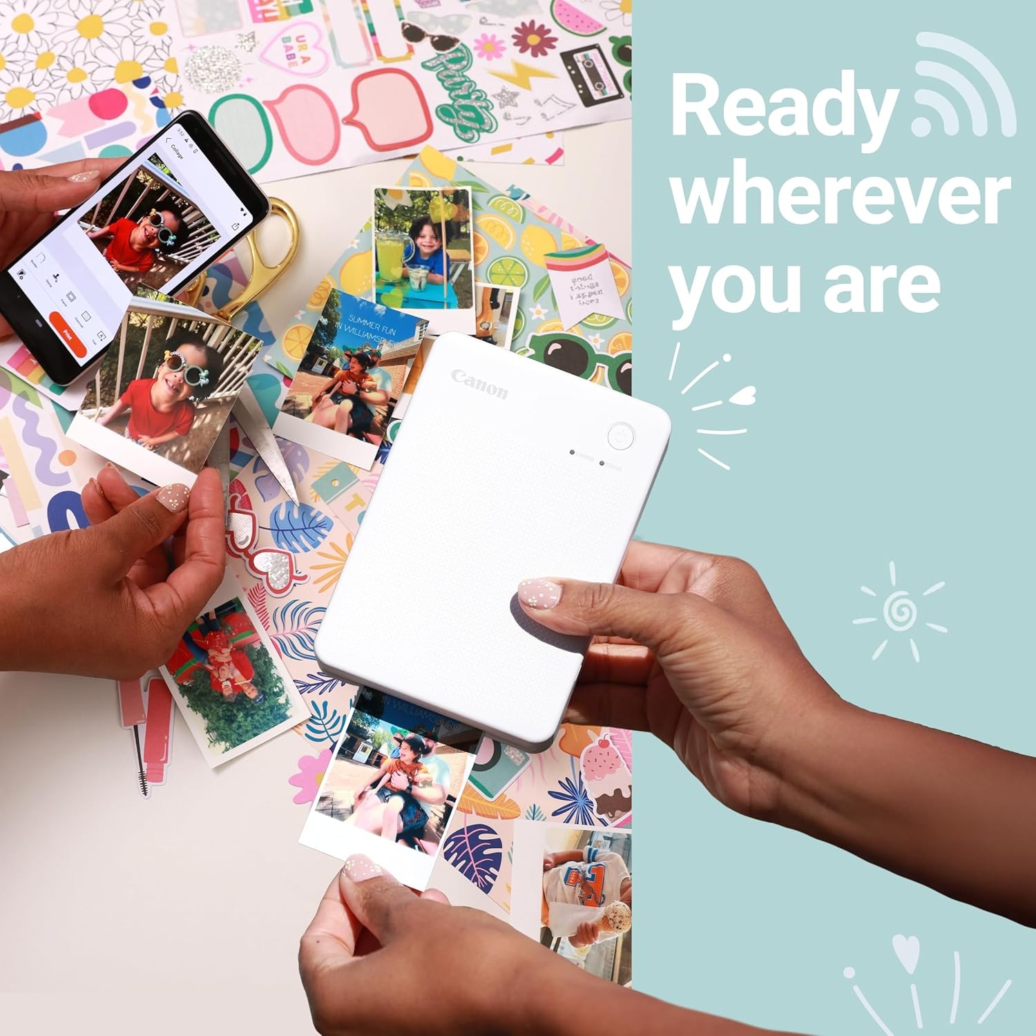 image:imageCanon SELPHY QX20 Wireless Compact Photo Printer DyeSublimation Color Printing Prints 21x3427x27 Card amp Square Sizes Builtin Battery amp WiFi Portable Travel amp Selfie Printer WhiteWhite