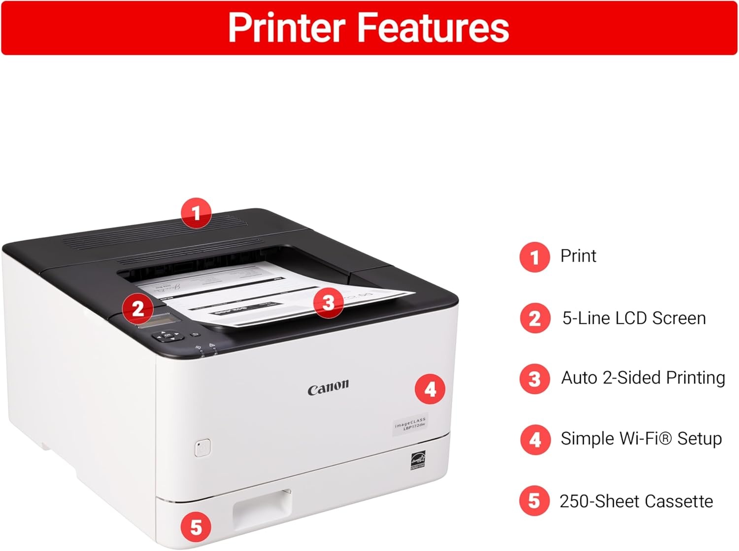 image:imageCanon imageCLASS LBP172dw Monochrome Duplex Wireless Laser Printer Single Function Home Office Mobile Ready 1 Year Limited Warranty 35 PPM WhiteWhite printer 35 ppm