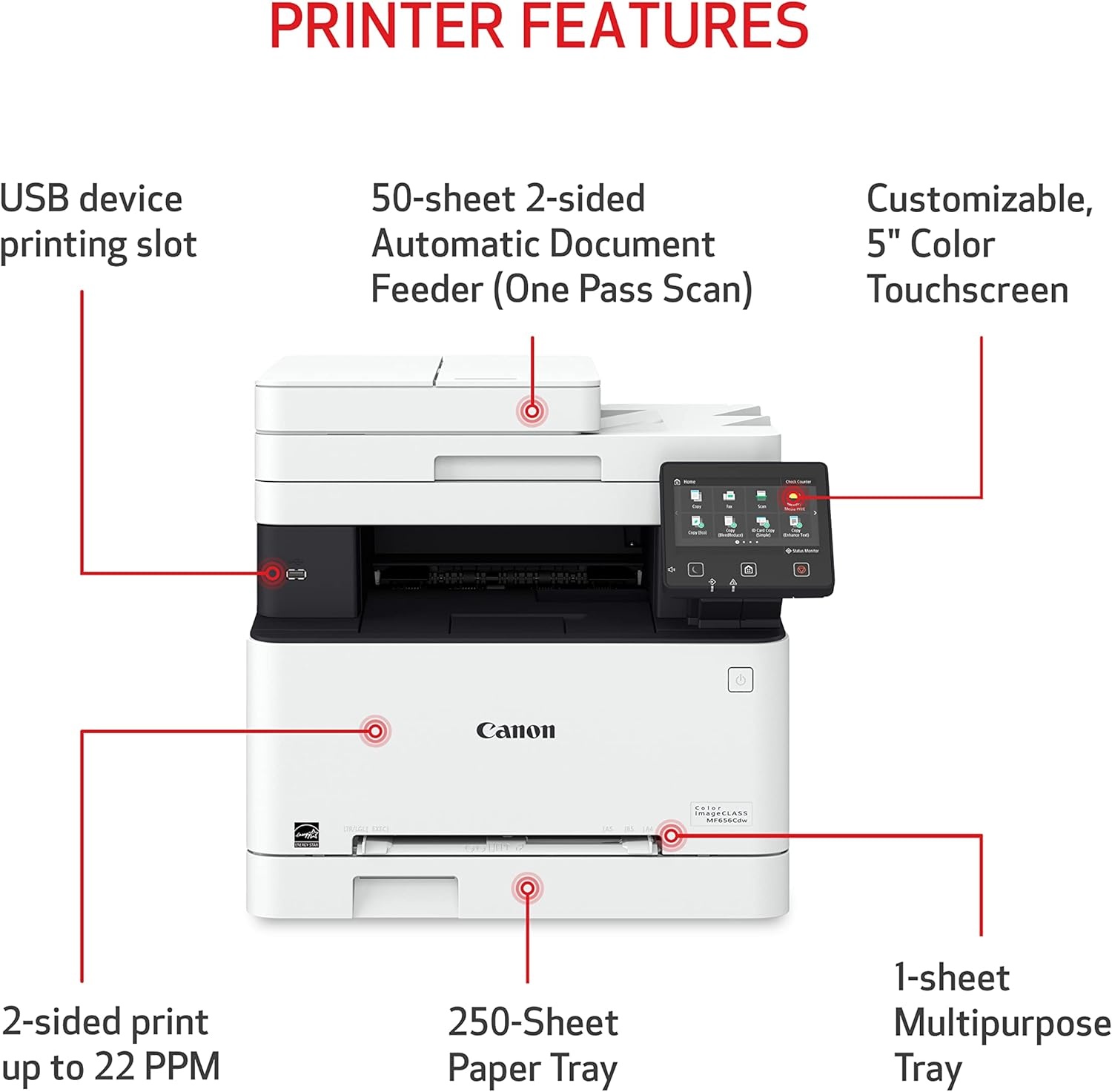 image:imageCanon imageCLASS MF656Cdw Wireless Duplex Color Laser Printer AllinOne with Copier Scanner Fax Auto Document Feeder Mobile Ready 3 Year Limited Warranty 22 PPM WhiteOld Model