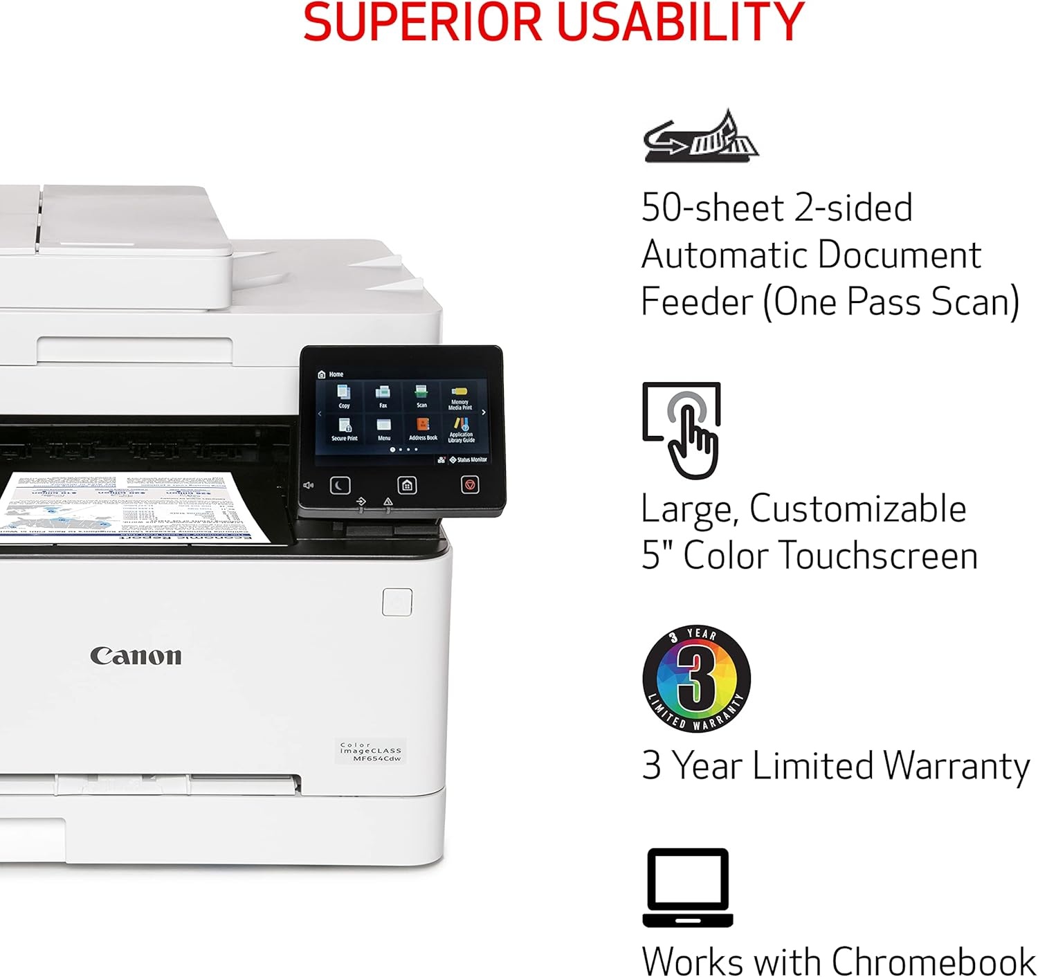 image:imageCanon imageCLASS MF656Cdw Wireless Duplex Color Laser Printer AllinOne with Copier Scanner Fax Auto Document Feeder Mobile Ready 3 Year Limited Warranty 22 PPM WhiteOld Model
