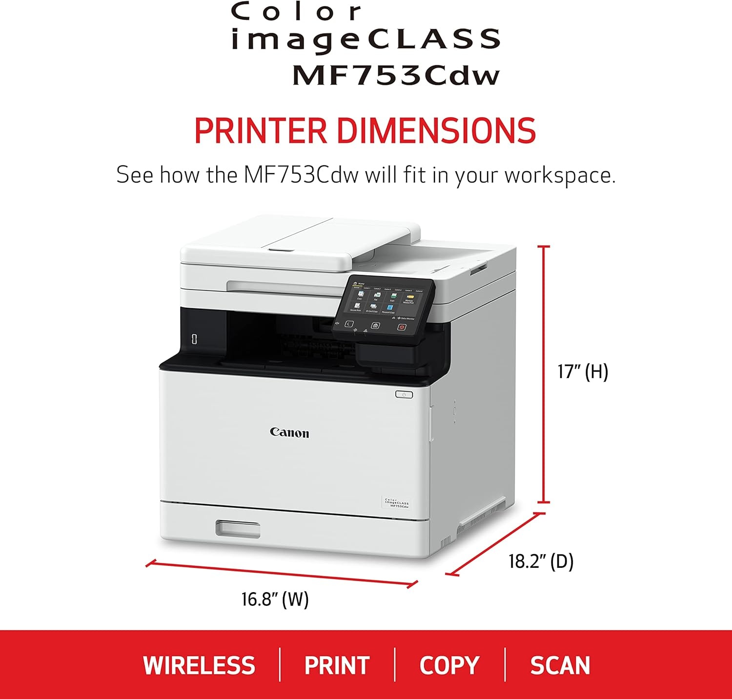 image:imageCanon imageCLASS MF753Cdw Wireless Duplex Color Laser Printer AllinOne with Scanner Copier Fax Auto Document Feeder Mobile Ready 3 Year Limited Warranty 35 PPM WhiteOld Model