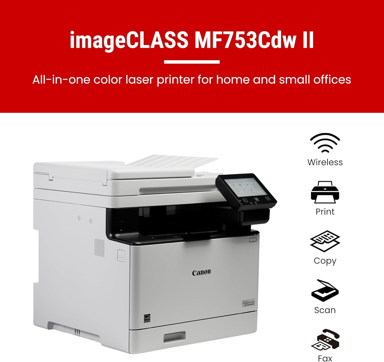 image:imageCanon imageCLASS MF753Cdw Wireless Duplex Color Laser Printer AllinOne with Scanner Copier Fax Auto Document Feeder Mobile Ready 3 Year Limited Warranty 35 PPM WhiteNew Model