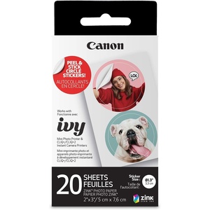 image:imageCanon Ivy Zink PreCut Circle Sticker Paper 20 Sheets Pack Compatible with Canon Ivy Mini Photo Printer and CLIQCLIQ2White