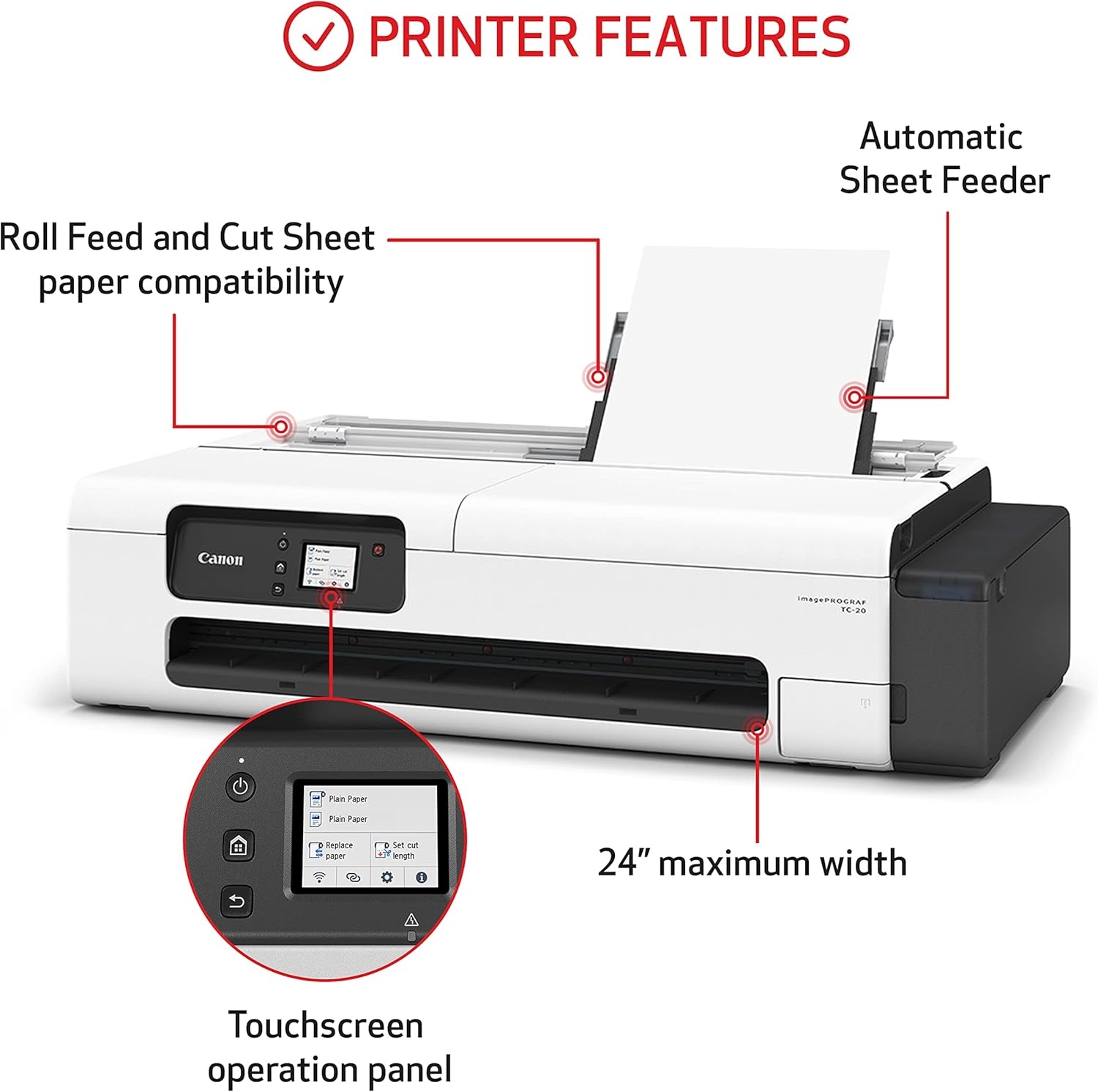 image:imageCanon imagePROGRAF TC20 Single Function Printer 24 Large Format Poster amp Plotter Printer Automatic Roll amp Cut Sheet Paper Feeder USB WiFi LANWhite