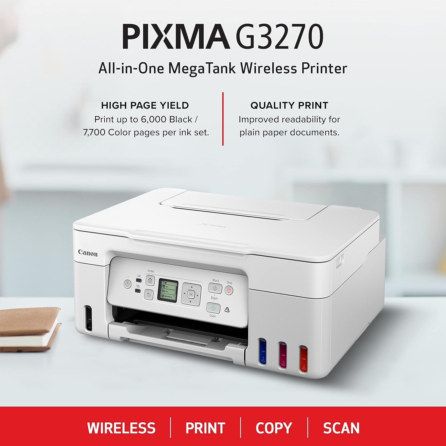 image:imageCanon MegaTank G3270 AllinOne Wireless Inkjet Printer Home Use Print Scan and CopyWhite