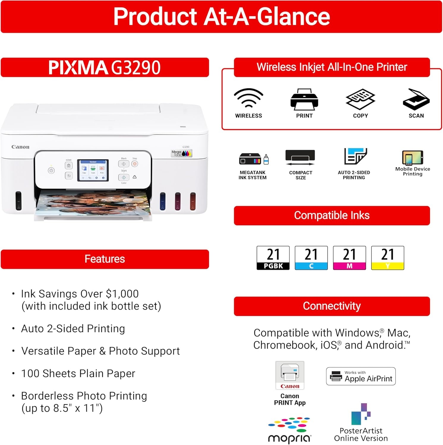 image:imageCanon MegaTank G3270 AllinOne Wireless Inkjet Printer Home Use Print Scan and CopyWhite