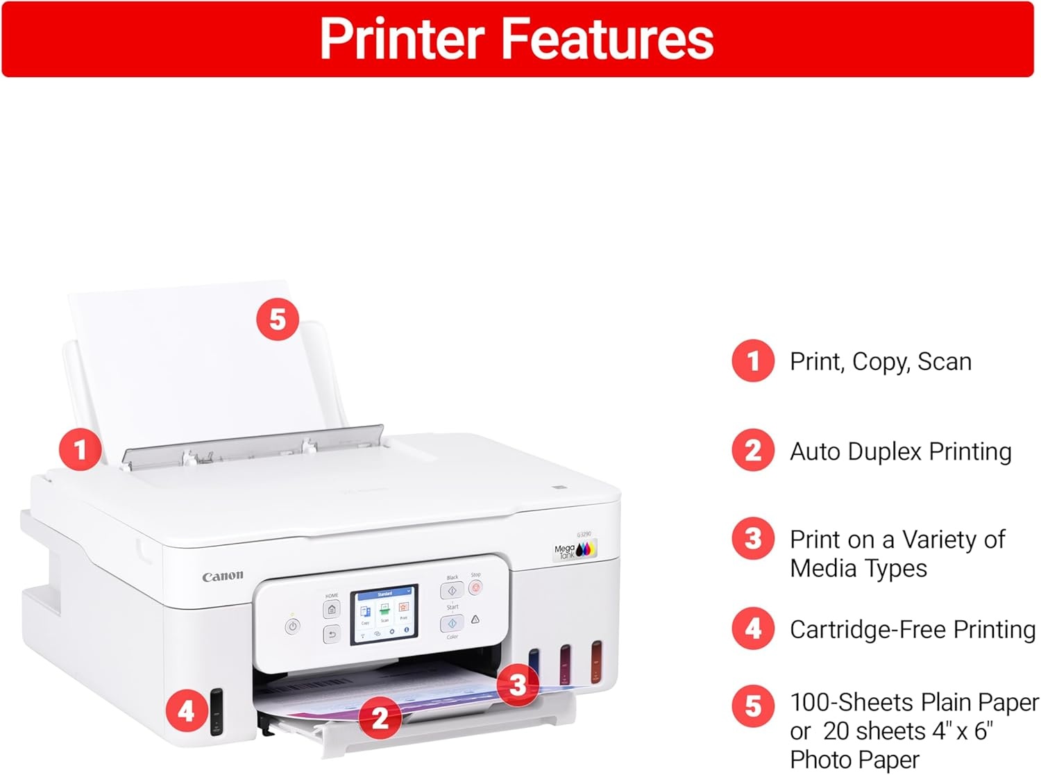 image:imageCanon MegaTank G3270 AllinOne Wireless Inkjet Printer Home Use Print Scan and CopyWhite