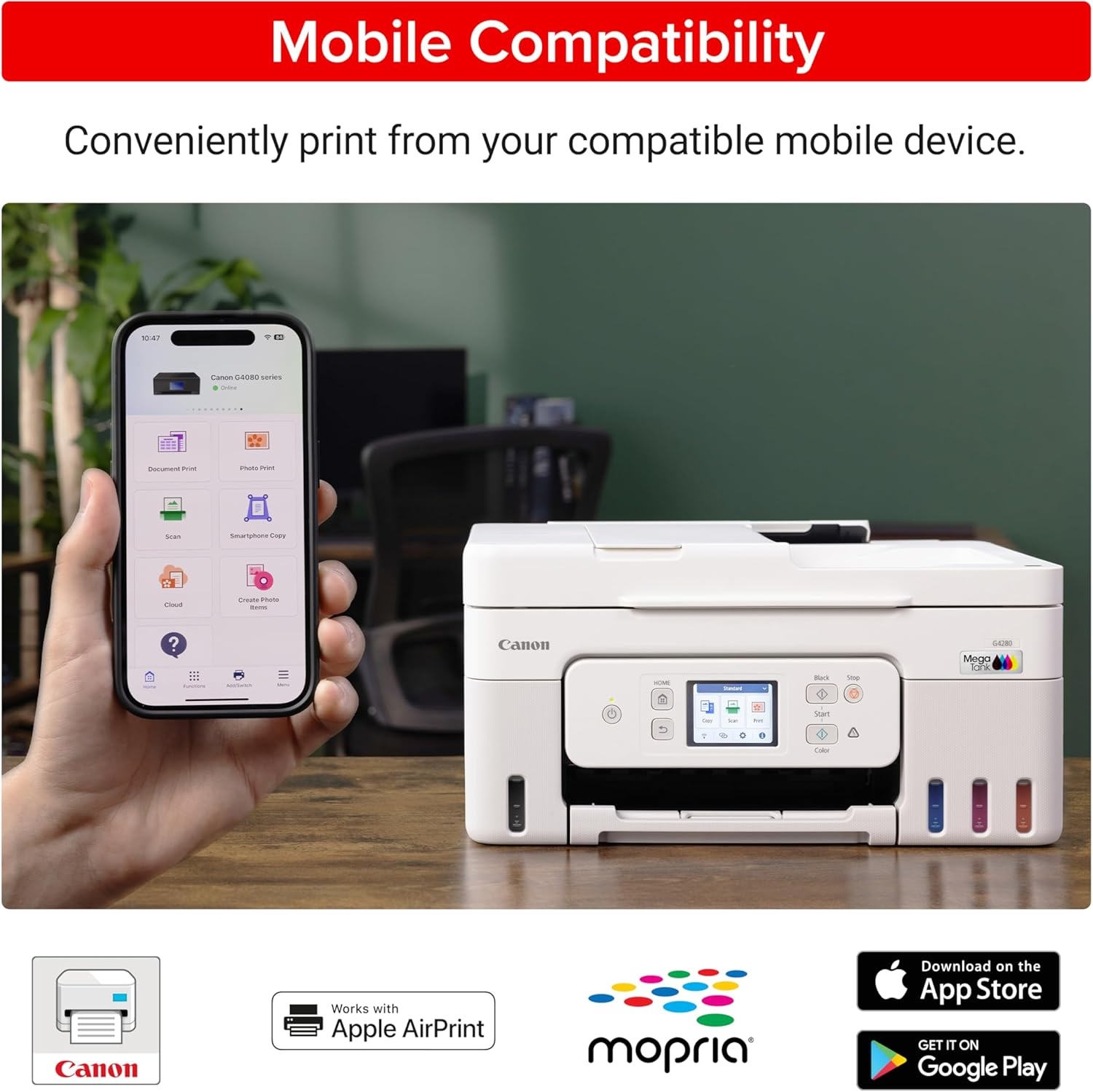 image:imageCanon Megatank G4280 AllinOne Wireless Supertank Megatank Printer Print Copy Scan Mobile Printing 27 LCD Color Touchscreen Auto Document Feeder and Auto DuplexWhite