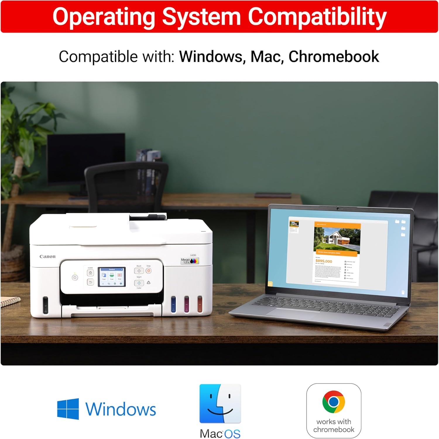 image:imageCanon Megatank G4280 AllinOne Wireless Supertank Megatank Printer Print Copy Scan Mobile Printing 27 LCD Color Touchscreen Auto Document Feeder and Auto DuplexWhite
