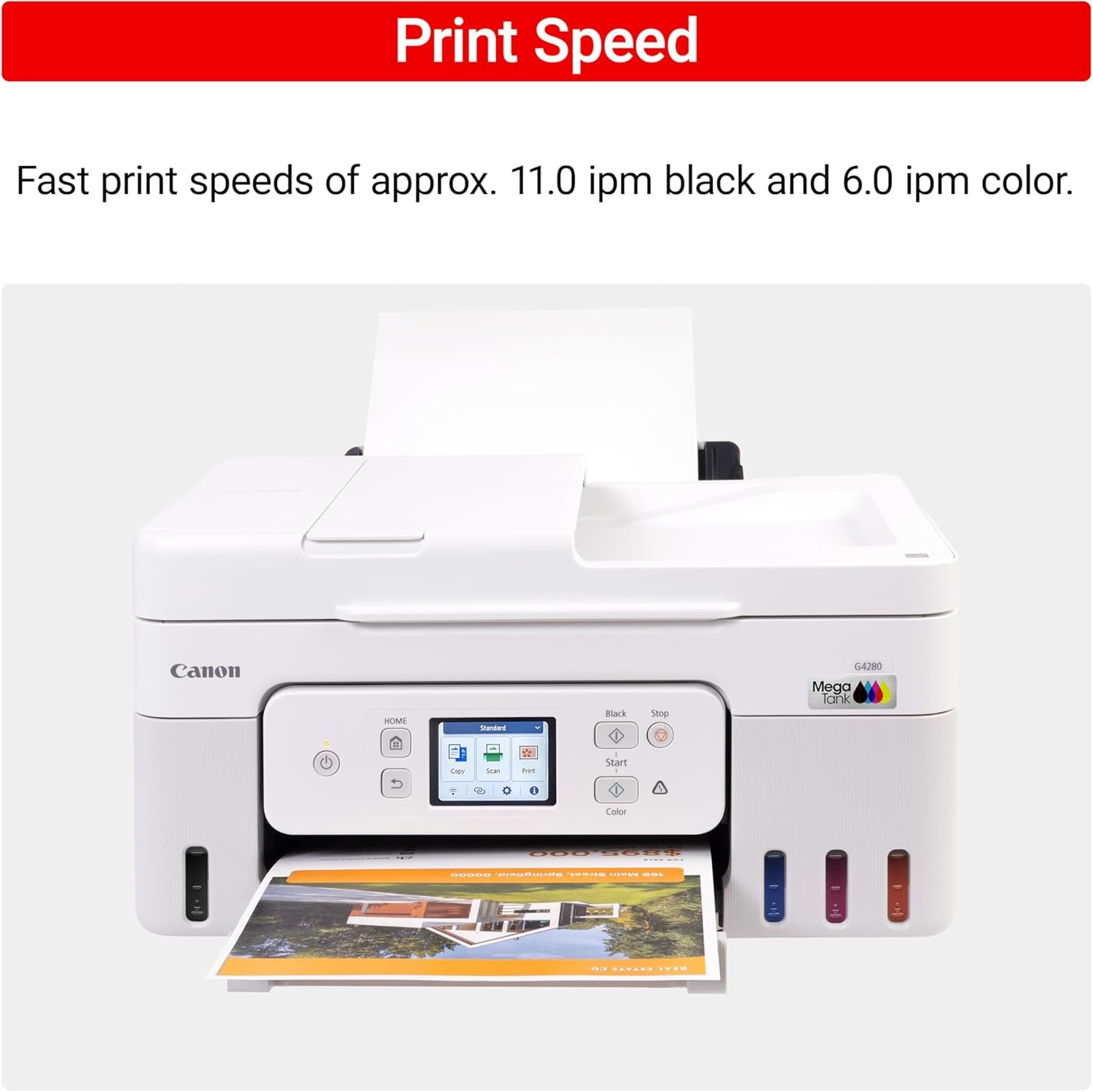 image:imageCanon Megatank G4280 AllinOne Wireless Supertank Megatank Printer Print Copy Scan Mobile Printing 27 LCD Color Touchscreen Auto Document Feeder and Auto DuplexWhite