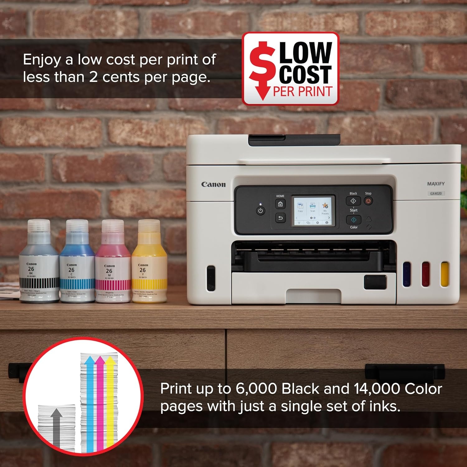 image:imageCanon Megatank GX4020 AllinOne Wireless Supertank Printer with Print Copy Scan and Fax Auto Document Feeder Mobile Printing 27 LCD Touch Screen