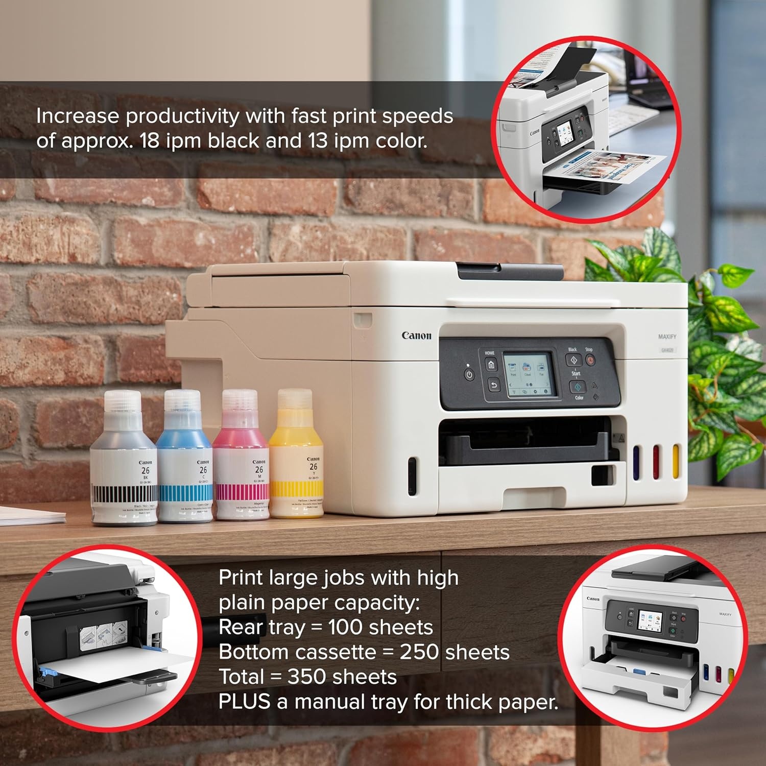 image:imageCanon Megatank GX4020 AllinOne Wireless Supertank Printer with Print Copy Scan and Fax Auto Document Feeder Mobile Printing 27 LCD Touch Screen