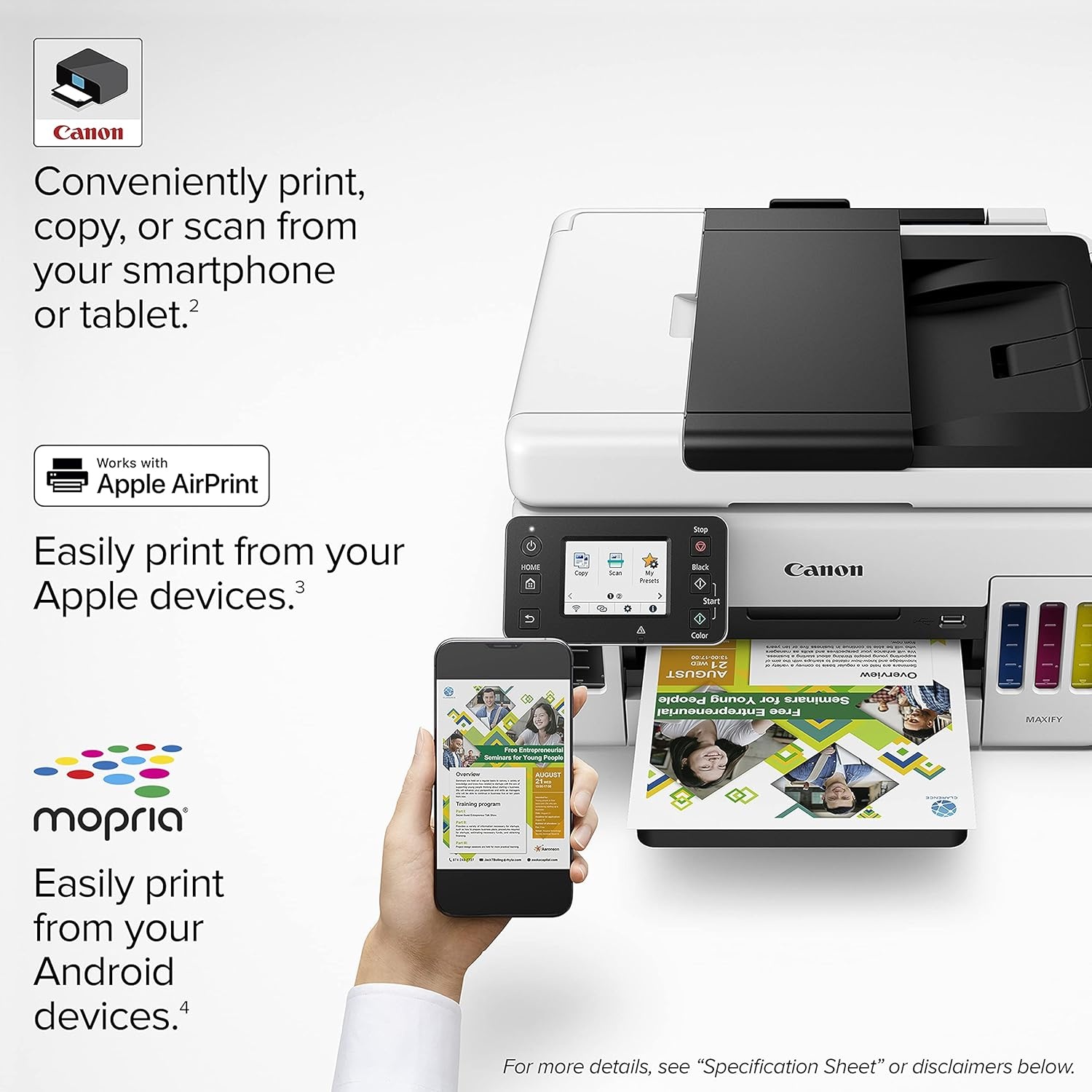 image:imageCanon Megatank GX6120 Wireless AllinOne Printer Print Scan and Copy with 27 LCD Touch Screen and Auto Document Feeder WhiteOld ModelMegatank GX6021