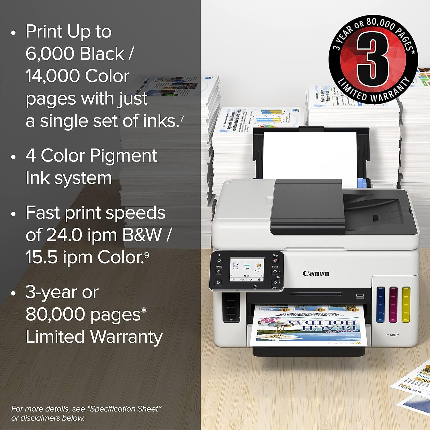 image:imageCanon Megatank GX6120 Wireless AllinOne Printer Print Scan and Copy with 27 LCD Touch Screen and Auto Document Feeder WhiteOld ModelMegatank GX6021