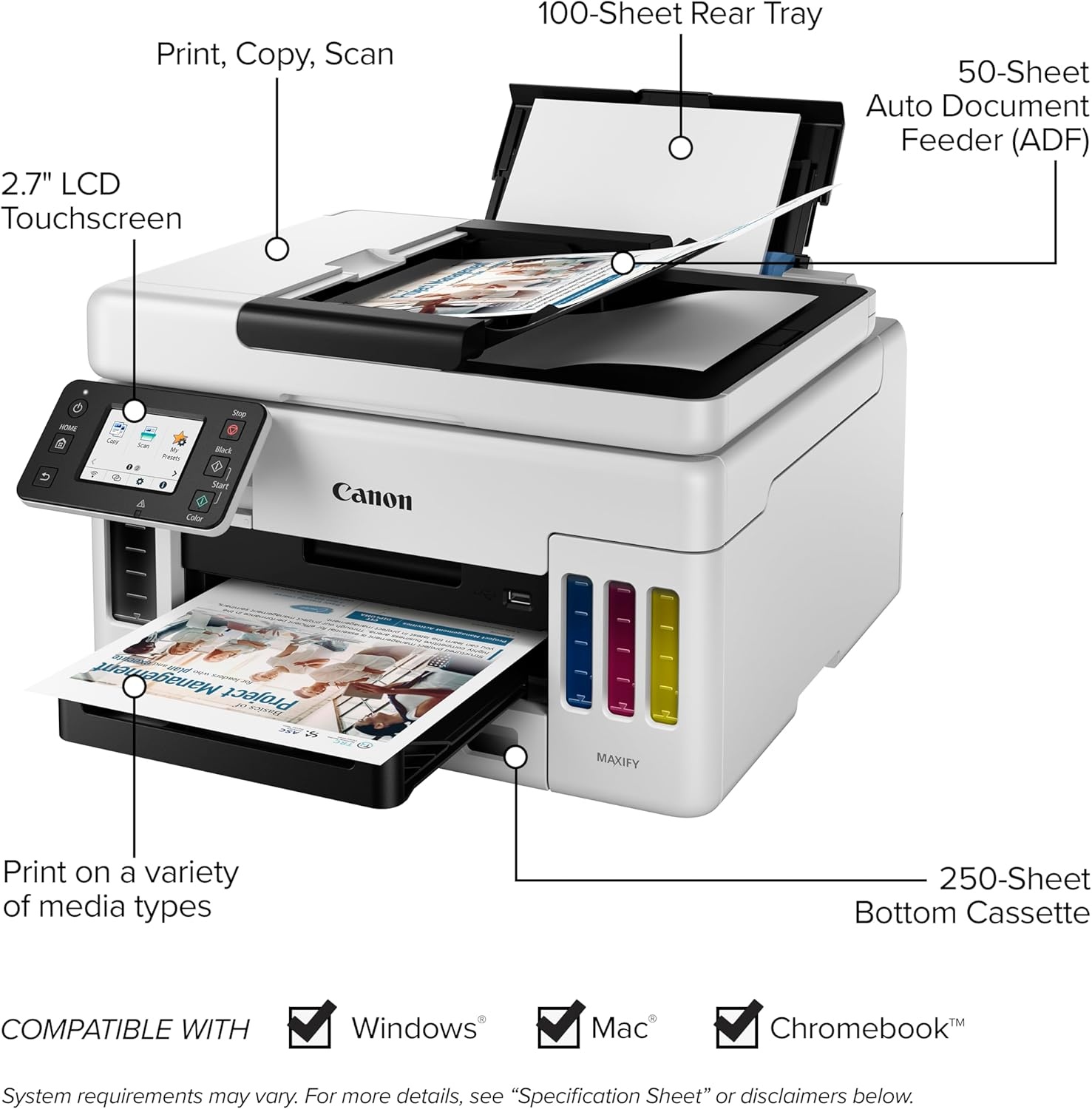 image:imageCanon Megatank GX6120 Wireless AllinOne Printer Print Scan and Copy with 27 LCD Touch Screen and Auto Document Feeder WhiteOld ModelMegatank GX6021
