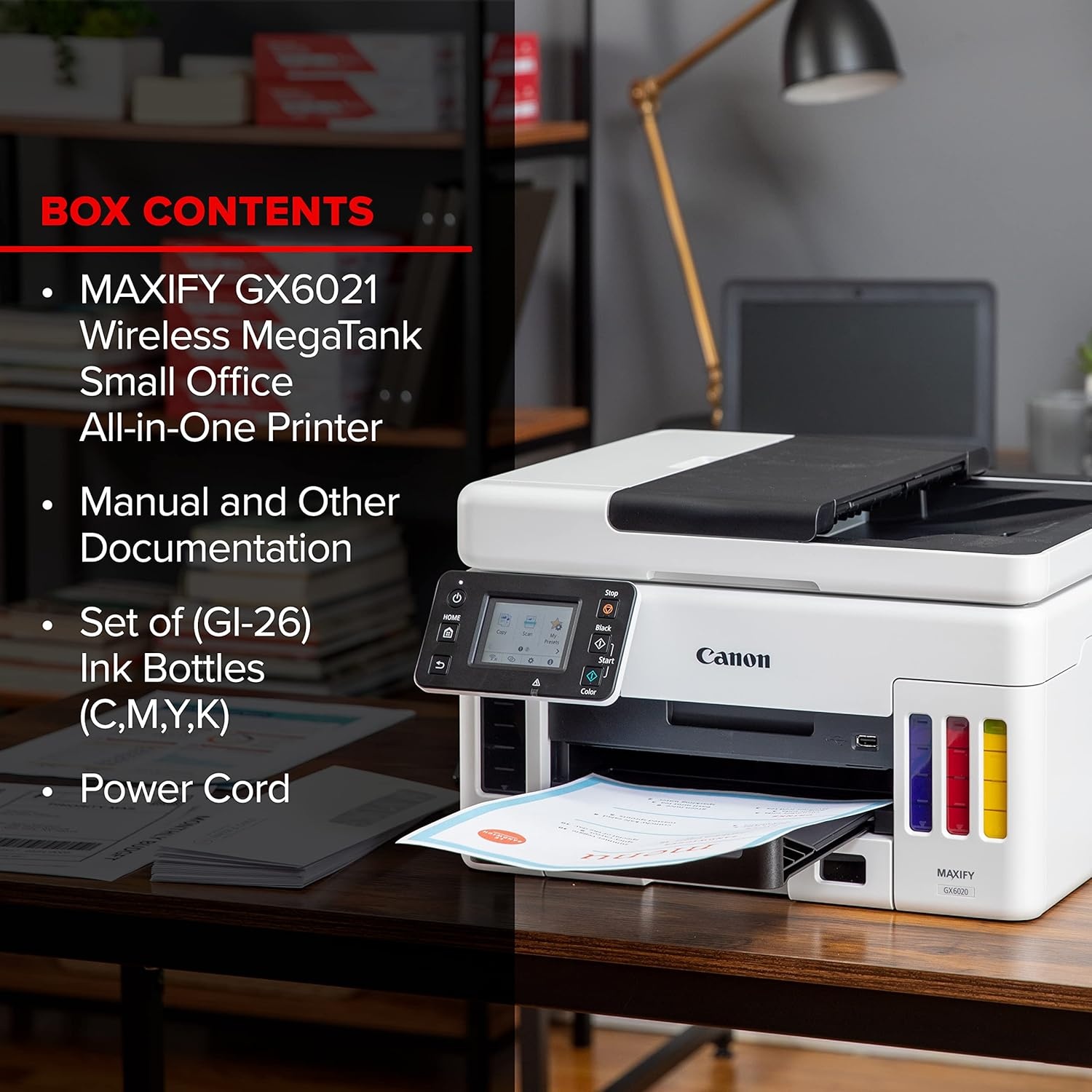 image:imageCanon Megatank GX6120 Wireless AllinOne Printer Print Scan and Copy with 27 LCD Touch Screen and Auto Document Feeder WhiteOld ModelMegatank GX6021