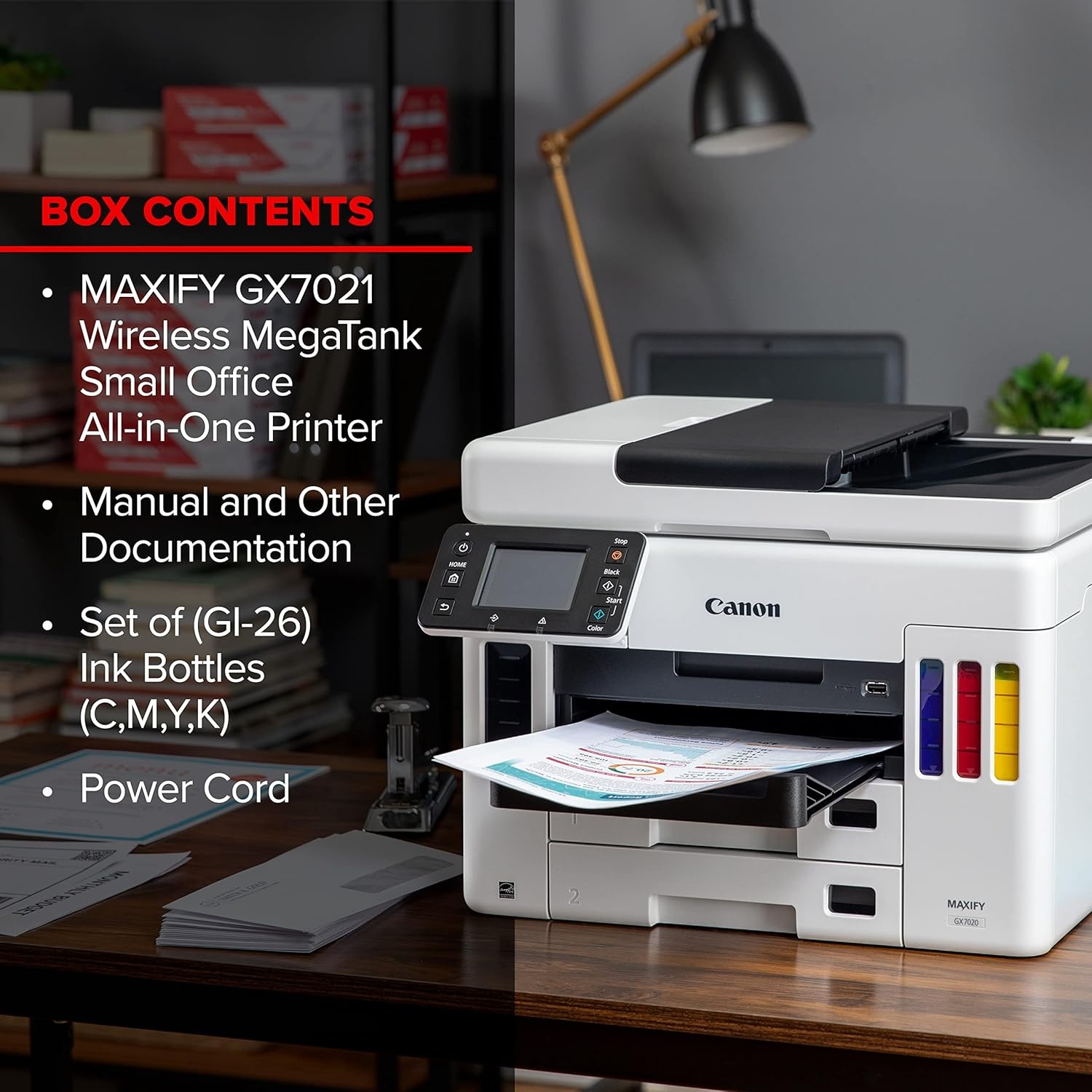 image:imageCanon Megatank GX7120 Wireless AllinOne Printer Print Copy Scan and Fax with 27 LCD Touch Screen and Auto Document Feeder WhiteMegatank GX7021
