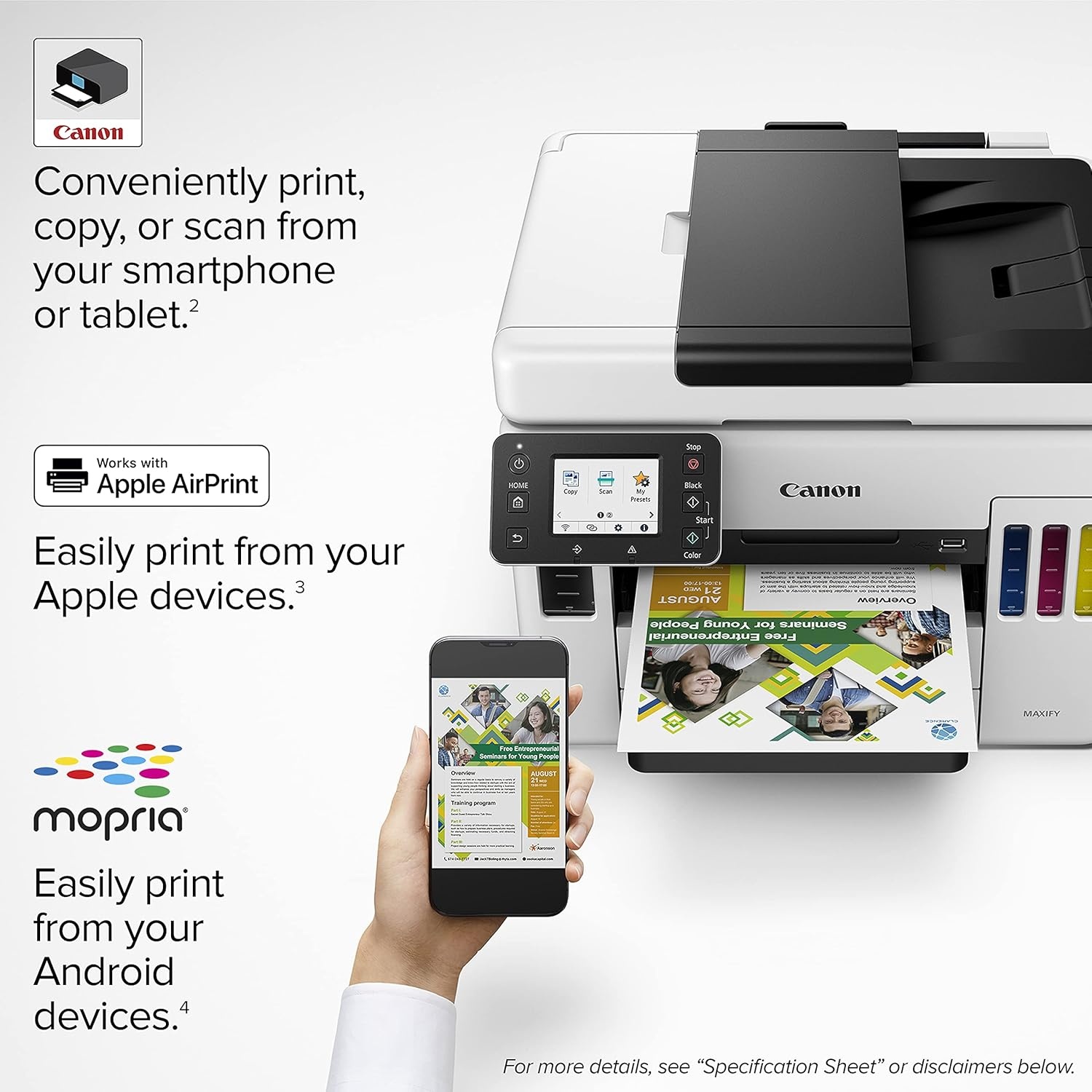 image:imageCanon Megatank GX7120 Wireless AllinOne Printer Print Copy Scan and Fax with 27 LCD Touch Screen and Auto Document Feeder WhiteMegatank GX7021
