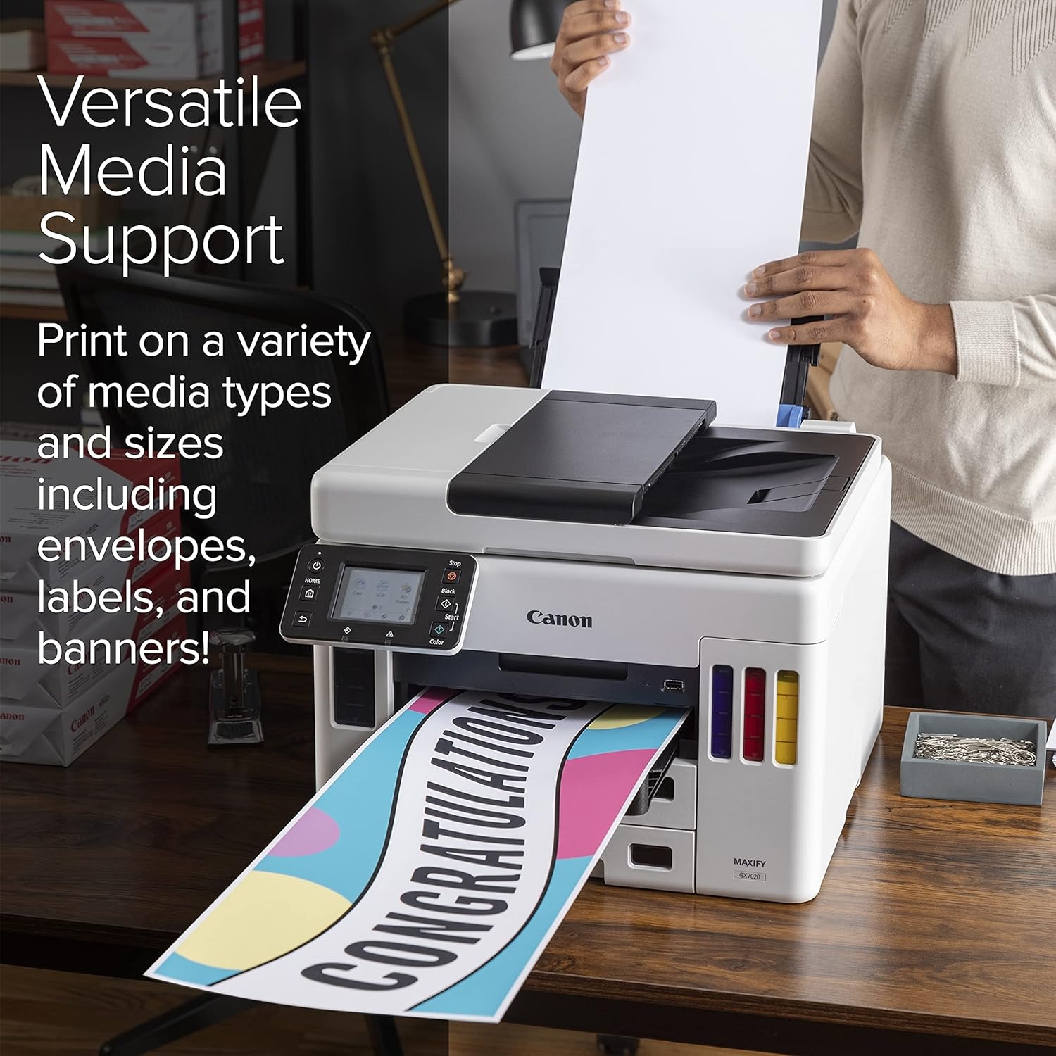 image:imageCanon Megatank GX7120 Wireless AllinOne Printer Print Copy Scan and Fax with 27 LCD Touch Screen and Auto Document Feeder WhiteMegatank GX7021