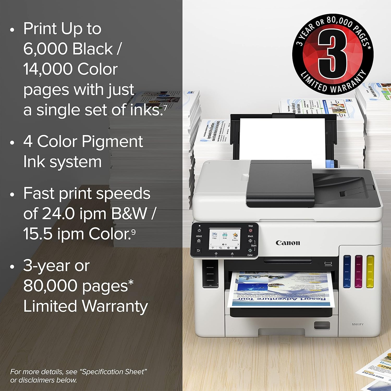 image:imageCanon Megatank GX7120 Wireless AllinOne Printer Print Copy Scan and Fax with 27 LCD Touch Screen and Auto Document Feeder WhiteMegatank GX7021