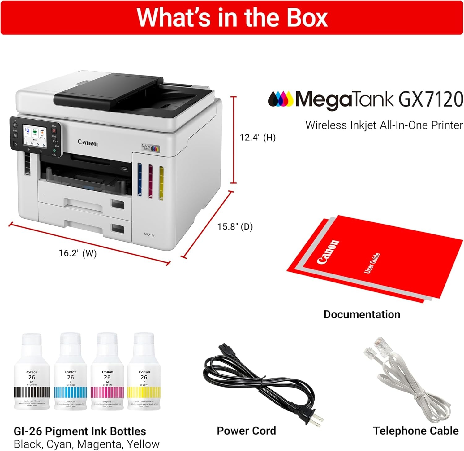 image:imageCanon Megatank GX7120 Wireless AllinOne Printer Print Copy Scan and Fax with 27 LCD Touch Screen and Auto Document Feeder WhiteMegatank GX7120