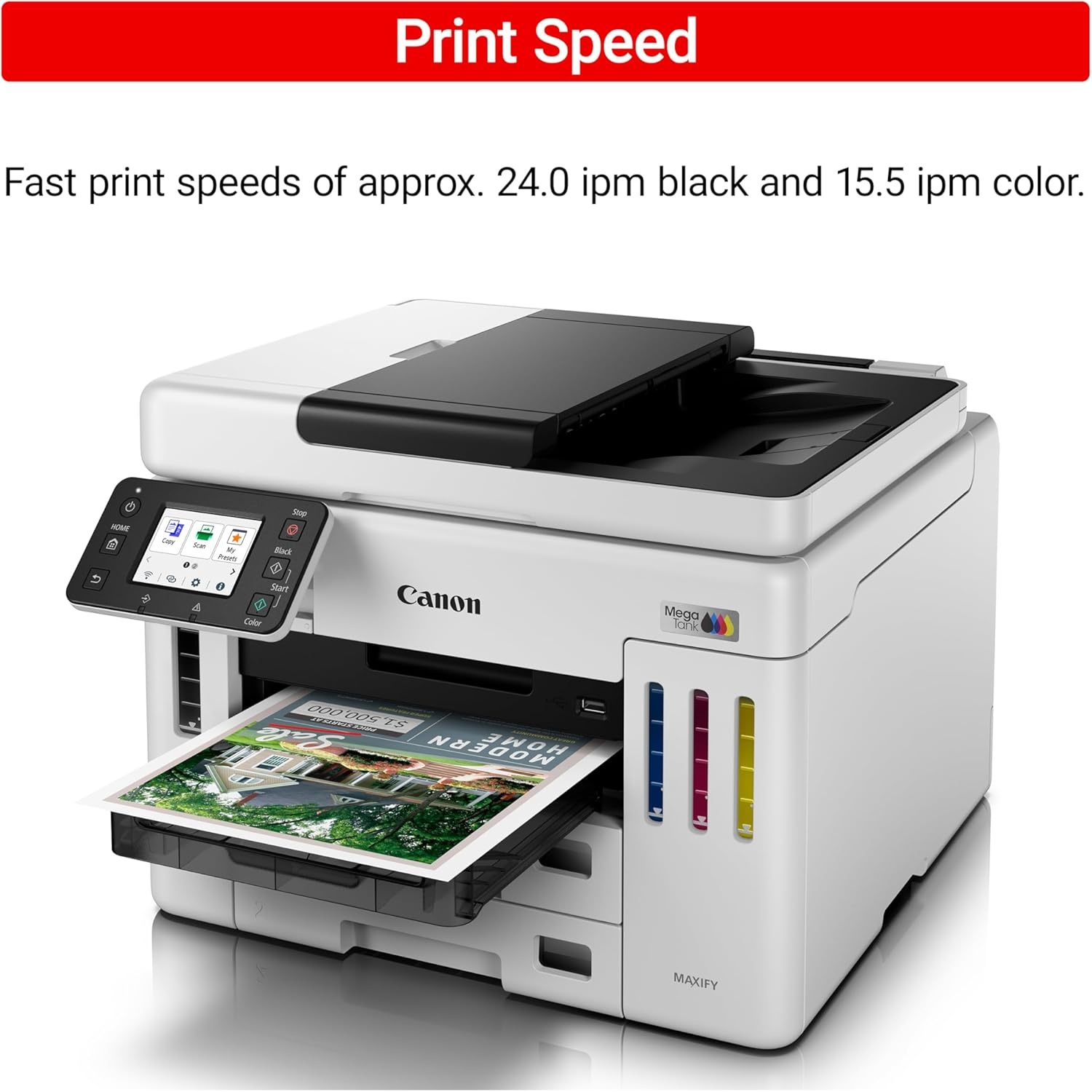 image:imageCanon Megatank GX7120 Wireless AllinOne Printer Print Copy Scan and Fax with 27 LCD Touch Screen and Auto Document Feeder WhiteMegatank GX7120