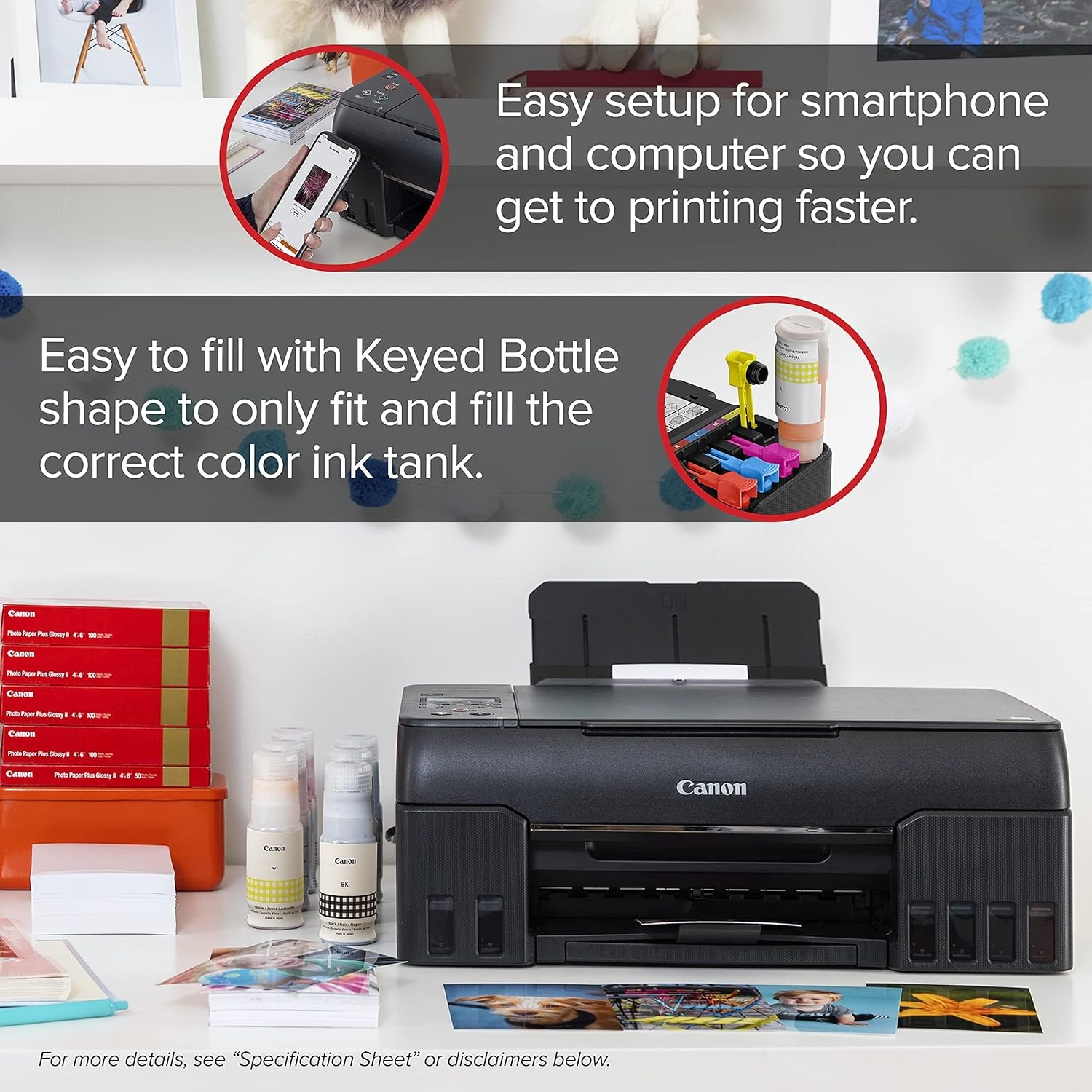 image:imageCanon PIXMA G620 Wireless MegaTank Photo AllinOne Printer Print Copy Scan BlackWorks with Alexa