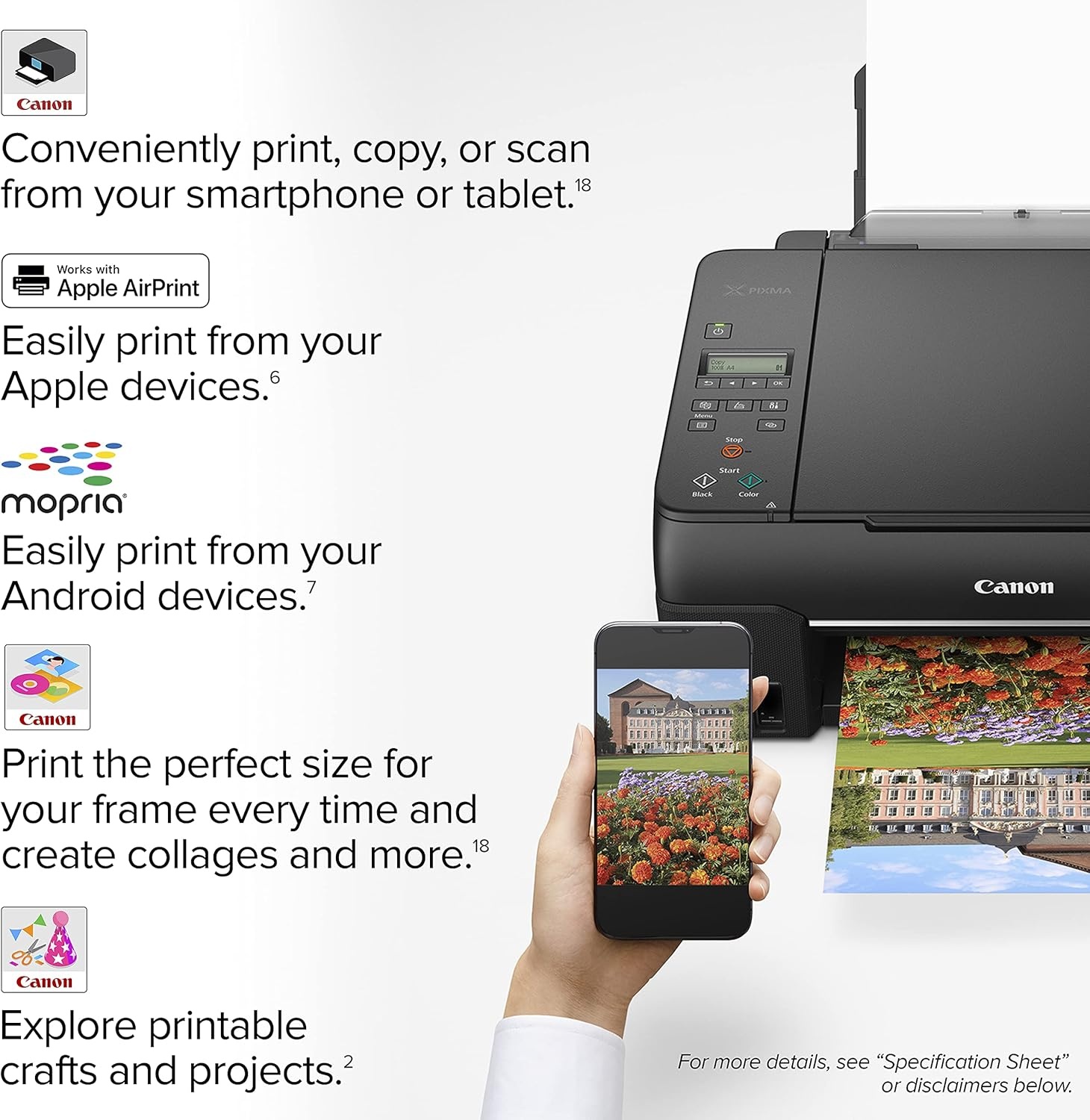 image:imageCanon PIXMA G620 Wireless MegaTank Photo AllinOne Printer Print Copy Scan BlackWorks with Alexa