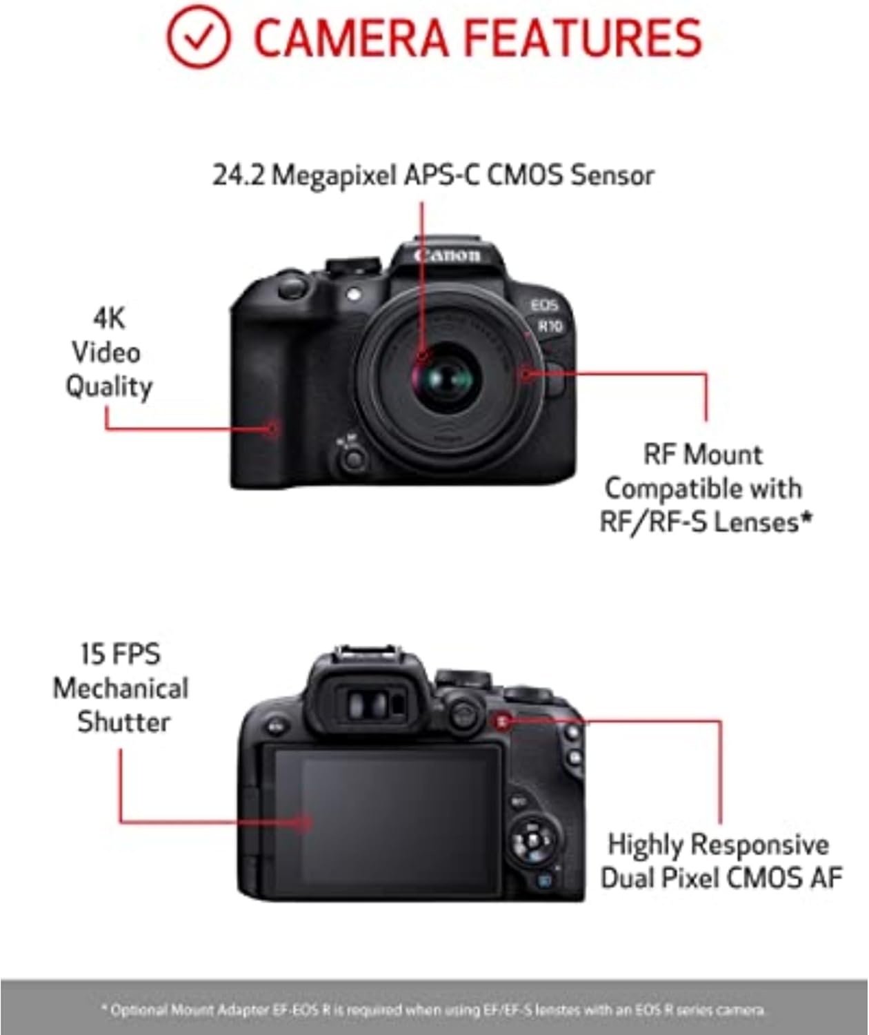 image:imageCanon EOS R10 Mirrorless Camera with RFS 1845mm Lens KitR10 1845 IS STM