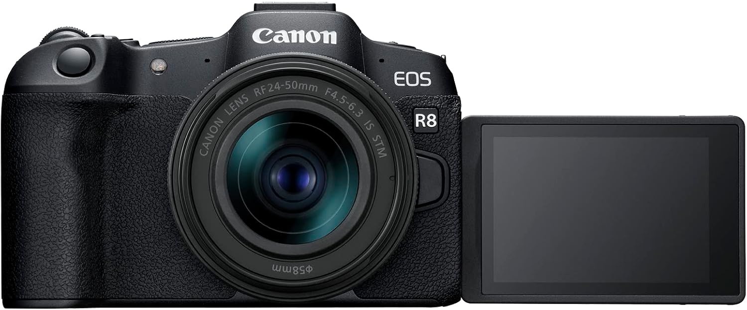 image:imageCanon EOS R8 Mirrorless Camera with RF 2450mm f4563 is STM Lens BlackEOS R8 Content Creator Kit