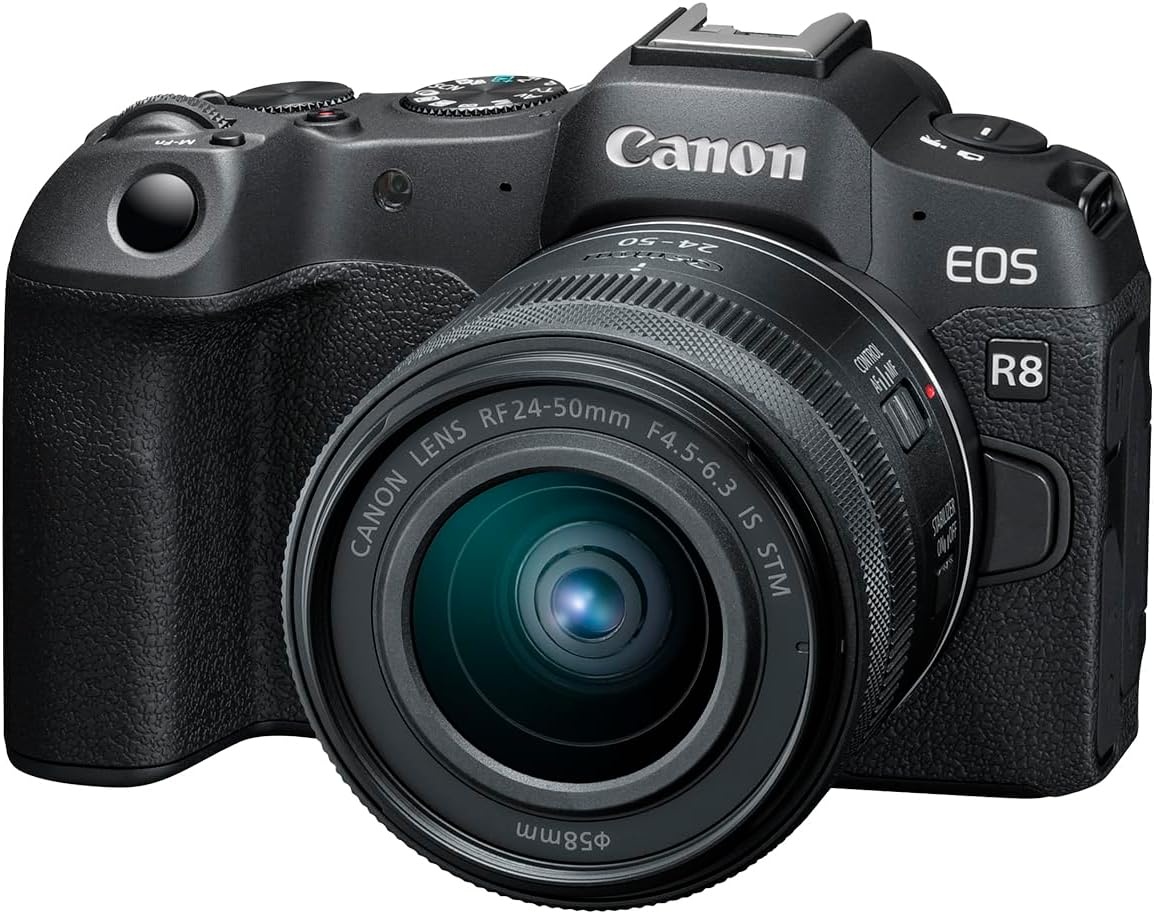 image:imageCanon EOS R8 Mirrorless Camera with RF 2450mm f4563 is STM Lens BlackEOS R8 Content Creator Kit