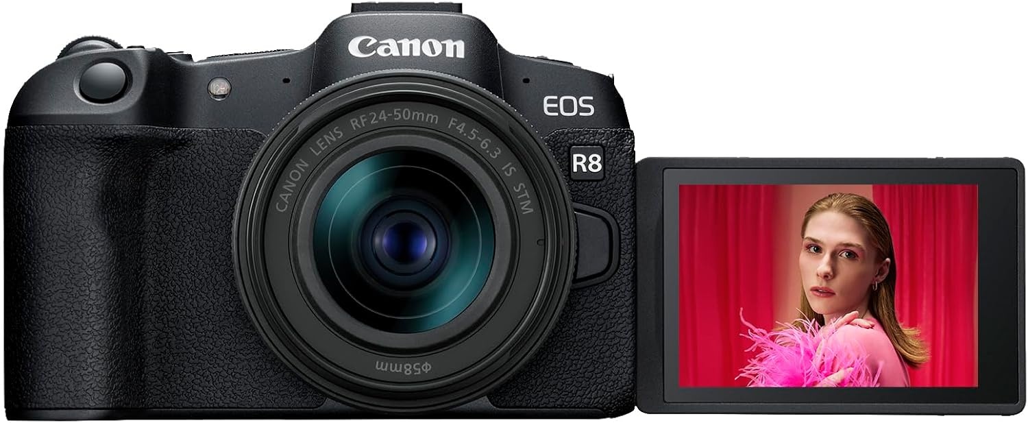 image:imageCanon EOS R8 Mirrorless Camera with RF 2450mm f4563 is STM Lens BlackEOS R8 wRF2450mm
