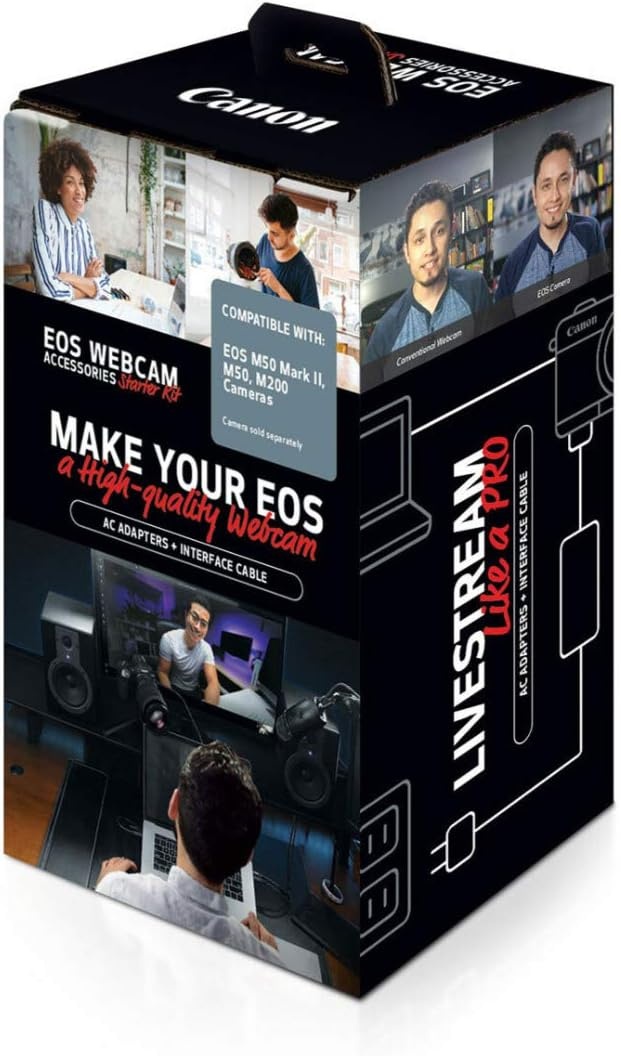 image:imageCanon EOS Webcam Accessory Starter Kit for Select EOS M Series Cameras Power Adapter CAPS700 DC Coupler DRE12 USB Cable IFC600PCU HighPerformance Live Streaming Teaching amp Content Creators