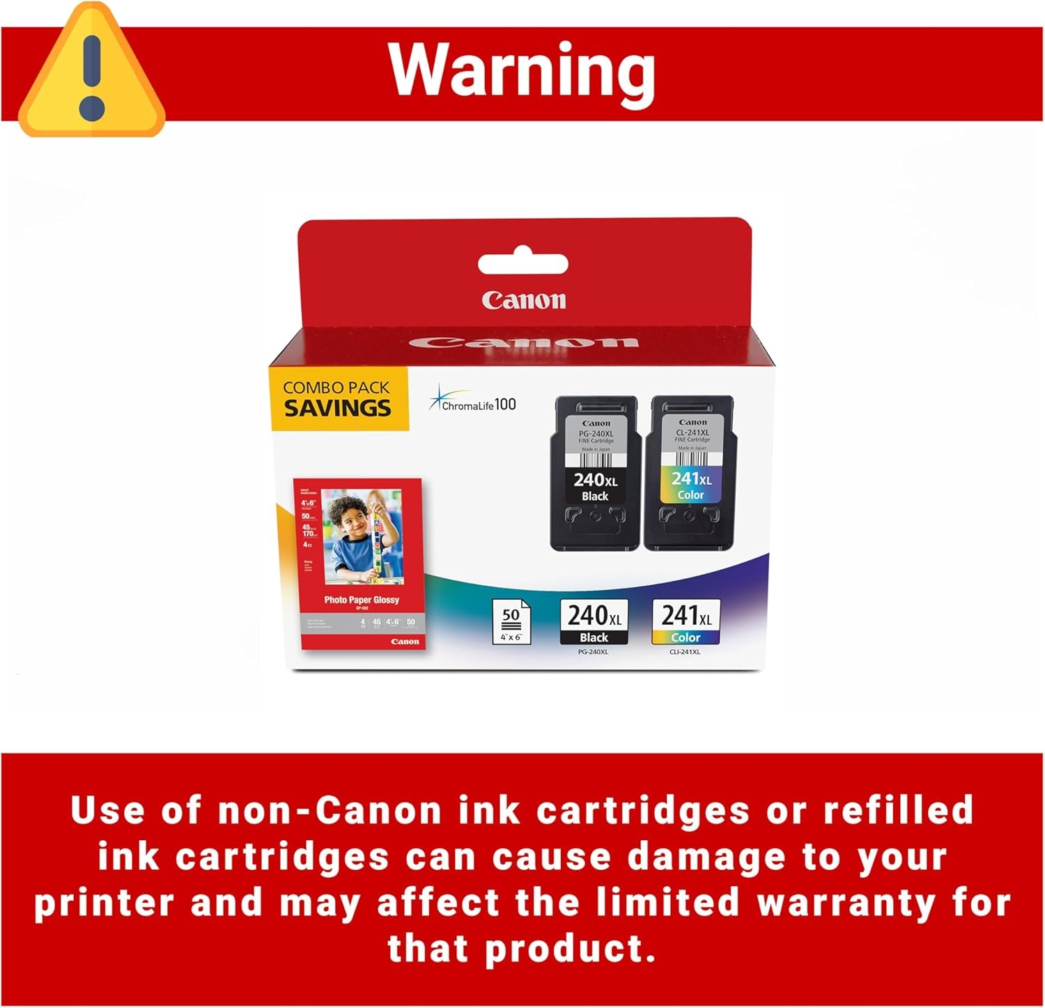 image:imageCanon PG240 XL CL241 XL Genuine Ink Value Pack 2 Cartridges with 50Sheet Photo Paper Compatible with MG21203120412022203220422035203620 MX372392432452472512522532 TS512012 Pack