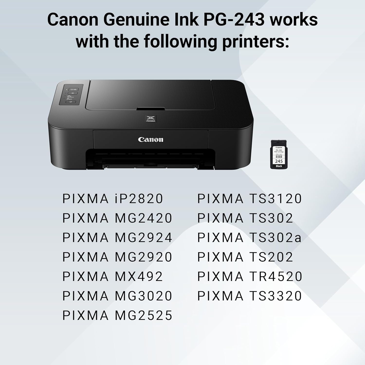 image:imageCanon PG245 Genuine Black Ink Cartridge Compatible with iP2820 MG242029242920302025222525 MX492 TS3120302302a202202a452033201 Count Pack of 1