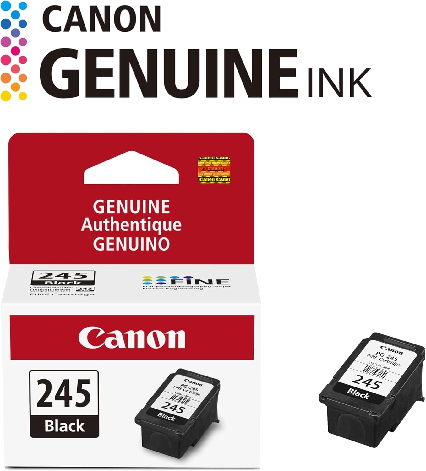 image:imageCanon PG245 Genuine Black Ink Cartridge Compatible with iP2820 MG242029242920302025222525 MX492 TS3120302302a202202a452033201 Count Pack of 1
