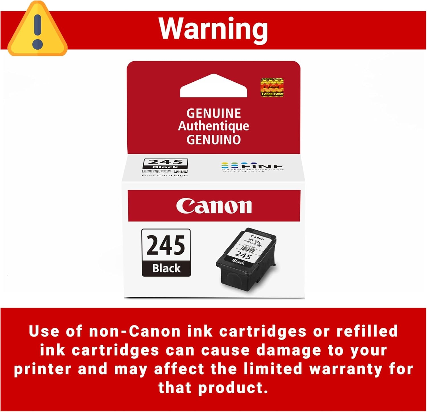 image:imageCanon PG245 Genuine Black Ink Cartridge Compatible with iP2820 MG242029242920302025222525 MX492 TS3120302302a202202a452033201 Count Pack of 1
