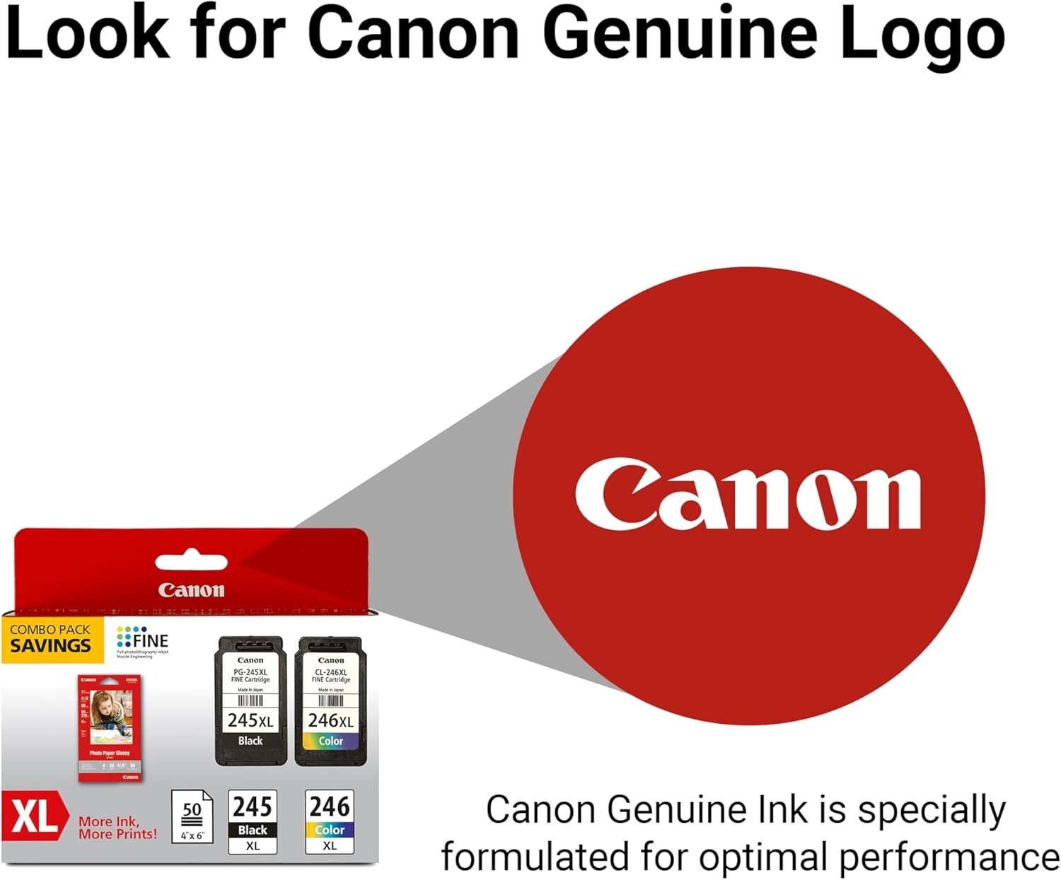 image:imageCanon PG245 XL CL246 XL Genuine Ink Value Pack 2 Cartridges with 50Sheet Photo Paper Compatible with iP2820 MG242029242920302025222525 MX492 TS3120302302a202202a45203320Ink and Paper