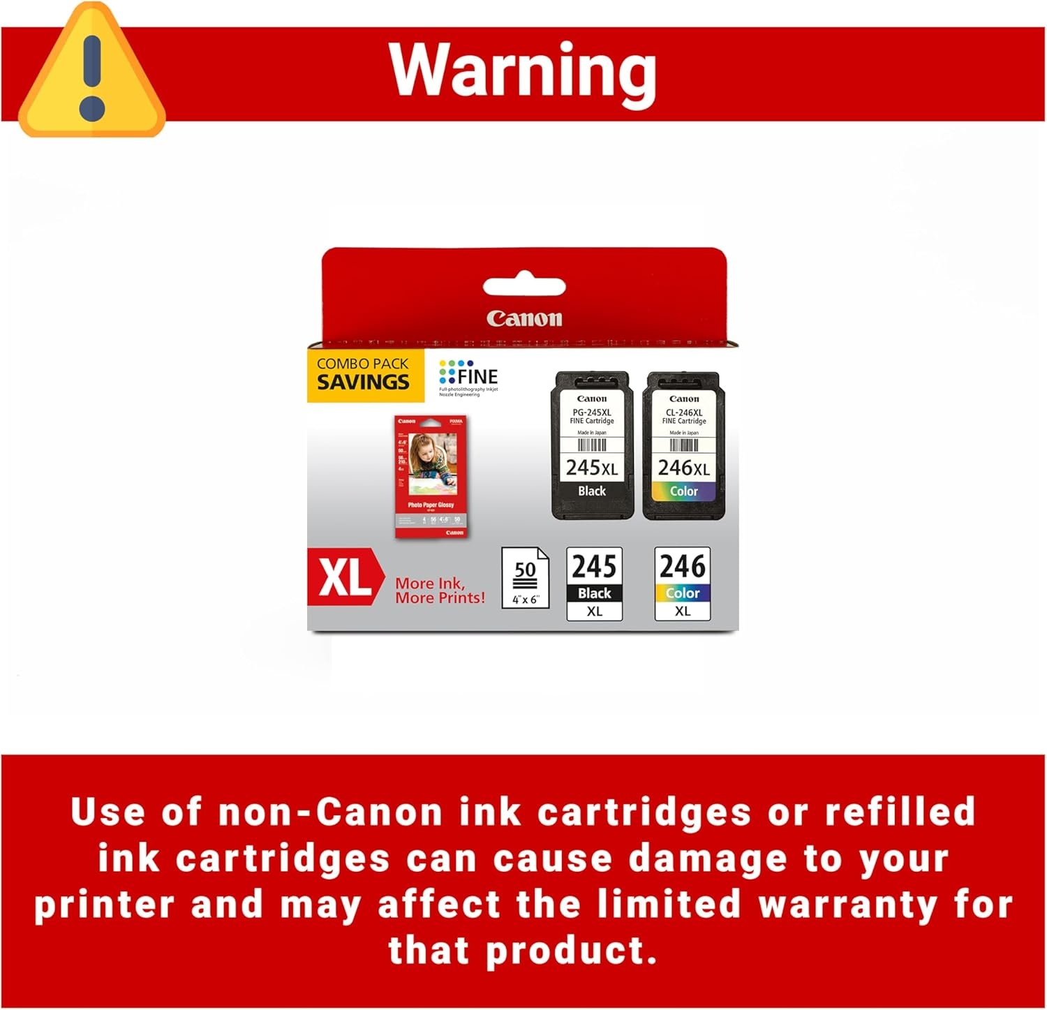 image:imageCanon PG245 XL CL246 XL Genuine Ink Value Pack 2 Cartridges with 50Sheet Photo Paper Compatible with iP2820 MG242029242920302025222525 MX492 TS3120302302a202202a45203320Ink and Paper