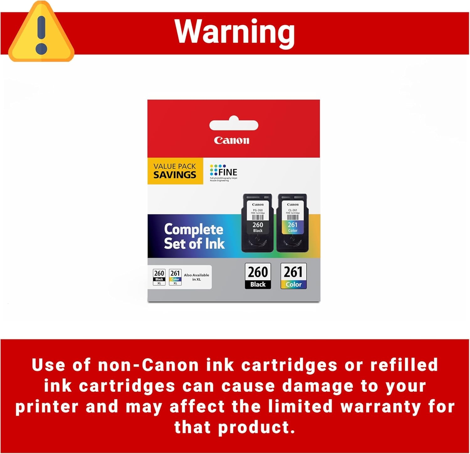 image:imageCanon PG260 CLI261 Genuine Ink Value Pack 2 Cartridges Compatible with TS5320 TR7020Once Size