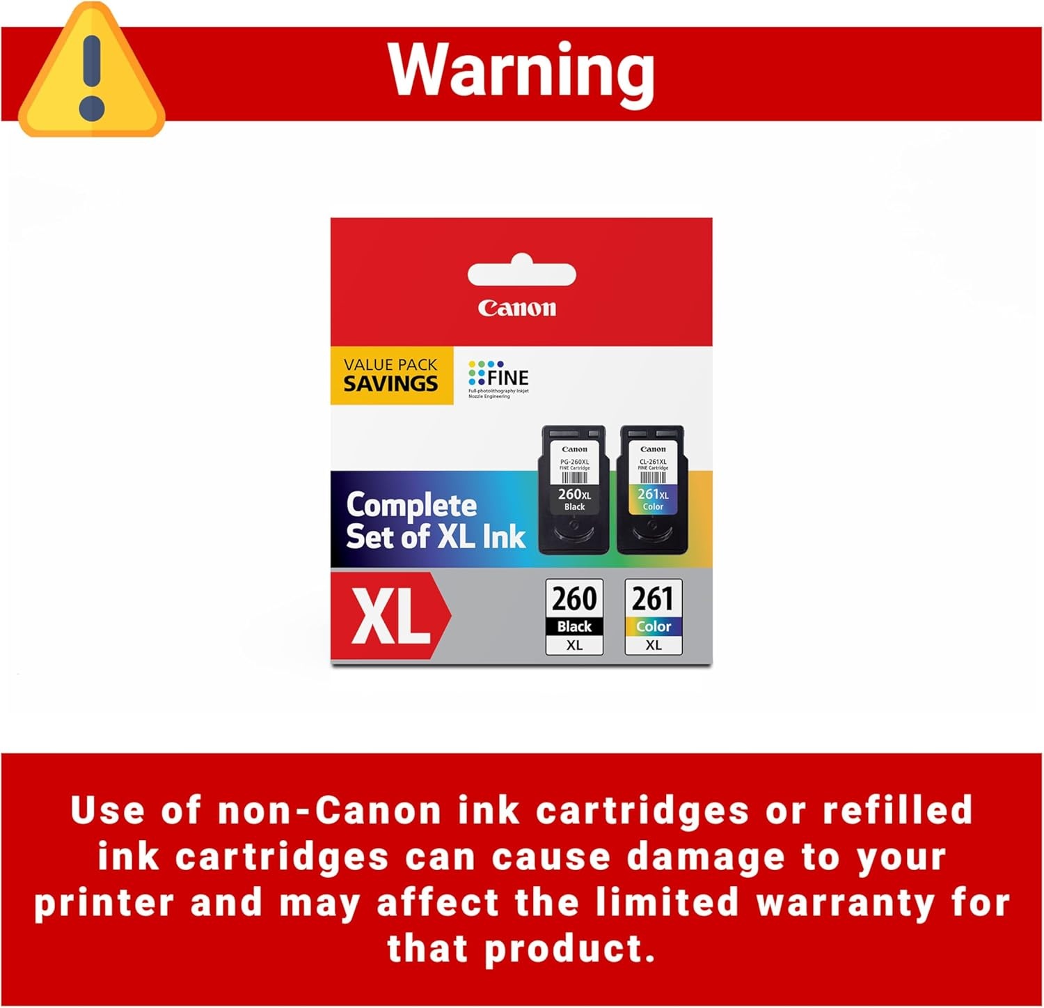 image:imageCanon PG260 XL CLI261 XL Genuine Ink Value Pack 2 Cartridges Compatible with TS5320 TR7020Once Size