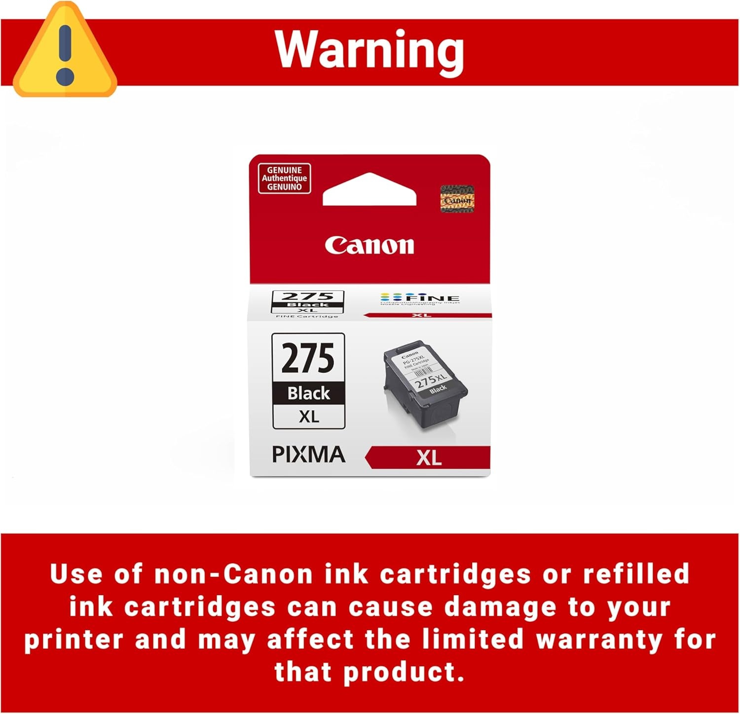 image:imageCanon PG275 XL Genuine Black Ink Cartridge Compatible with TS35203522 TR47204722 TR4723TR4725Black XL