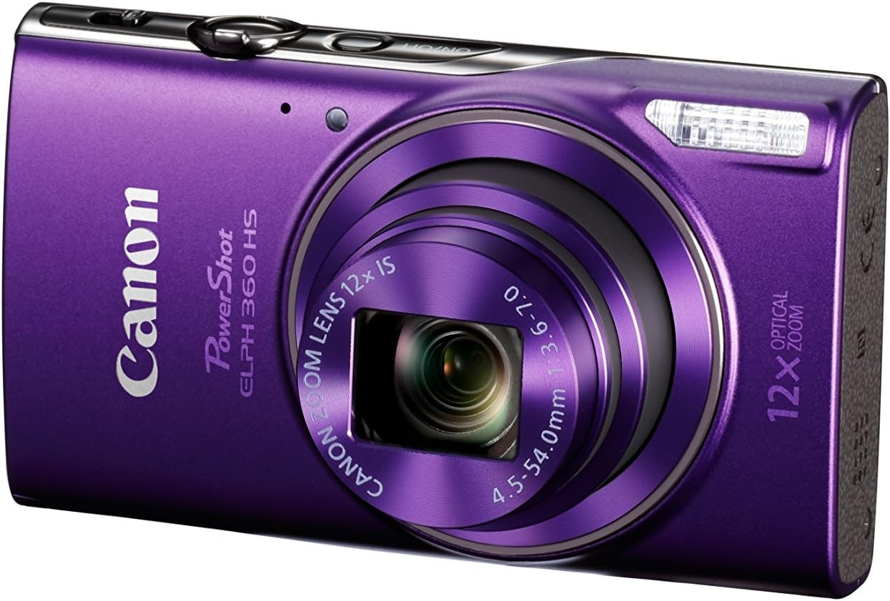 image:imageCanon PowerShot ELPH 360 Digital Camera w 12x Optical Zoom and Image Stabilization WiFi amp NFC Enabled BlackPurple