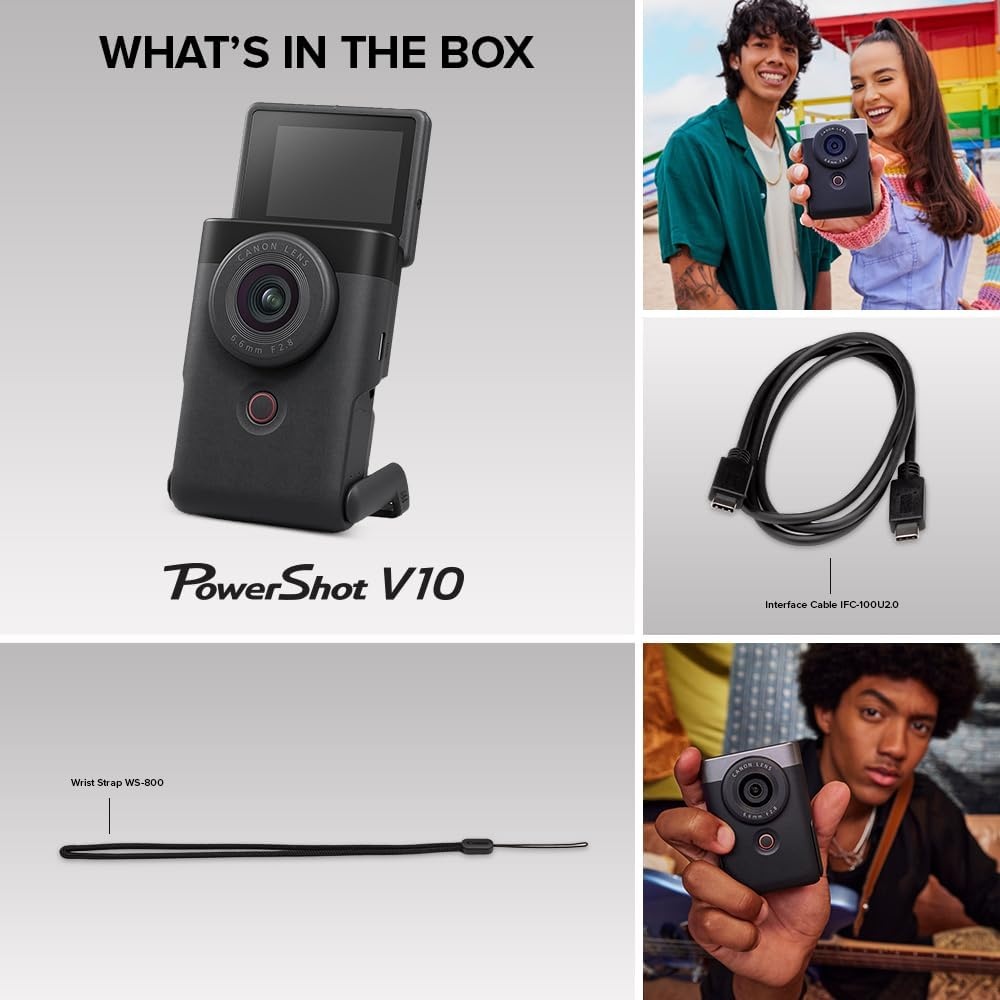 image:imageCanon PowerShot V10 Compact Vlogging Camera 1 CMOS Sensor 4K Video Streaming Builtin WideAngle Zoom Lens FlipLCD amp Stereo Mic Image Stabilization Creator Studio in Your Pocket BlackSilver