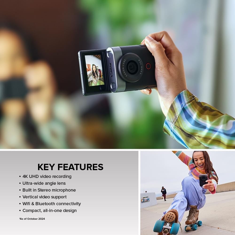 image:imageCanon PowerShot V10 Compact Vlogging Camera 1 CMOS Sensor 4K Video Streaming Builtin WideAngle Zoom Lens FlipLCD amp Stereo Mic Image Stabilization Creator Studio in Your Pocket BlackSilver